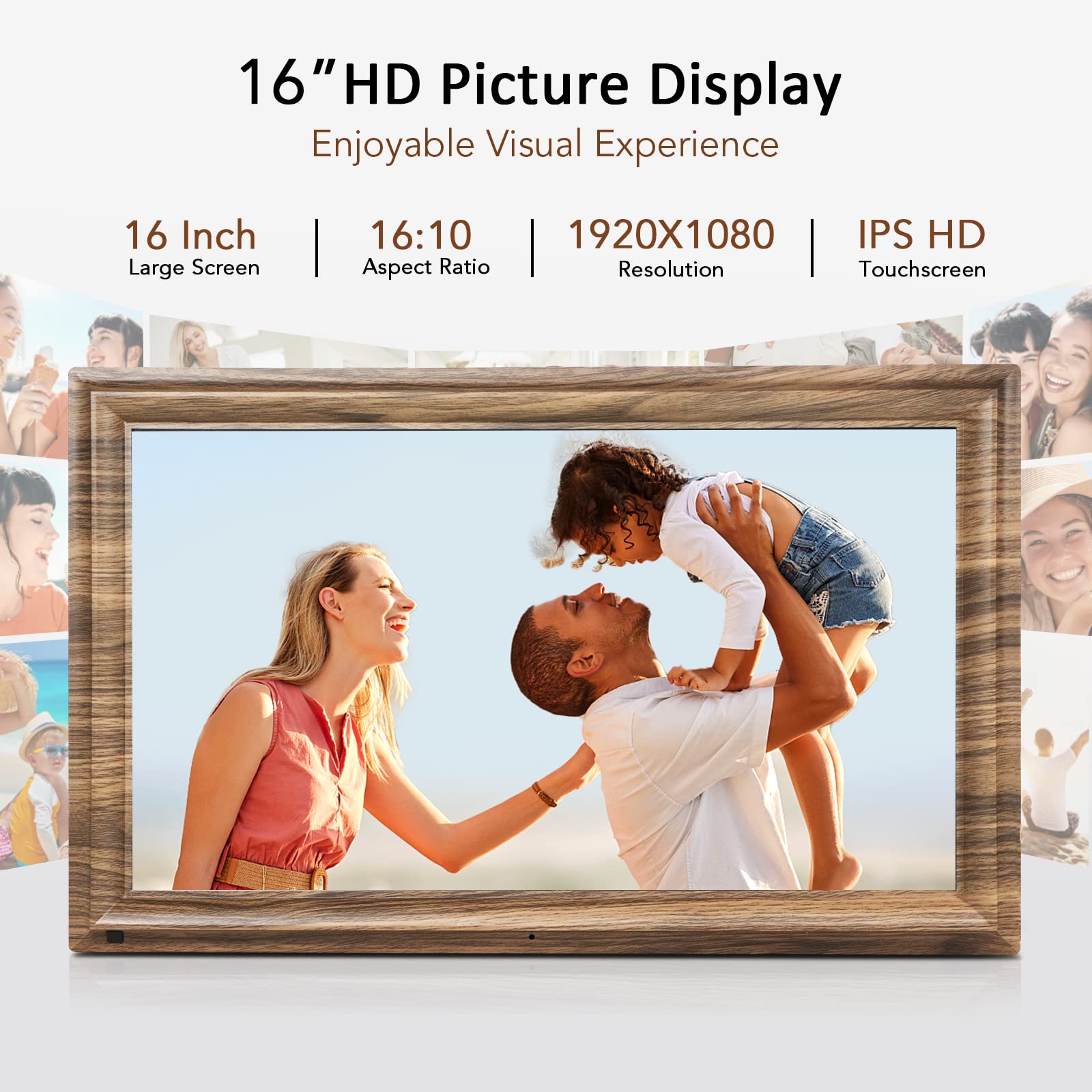 16 Inch Large Digital Picture Frame, Canupdog Digital Photo Frame With 32Gb Storage Wall Mountable, Auto Rotate, Motion Sensor S