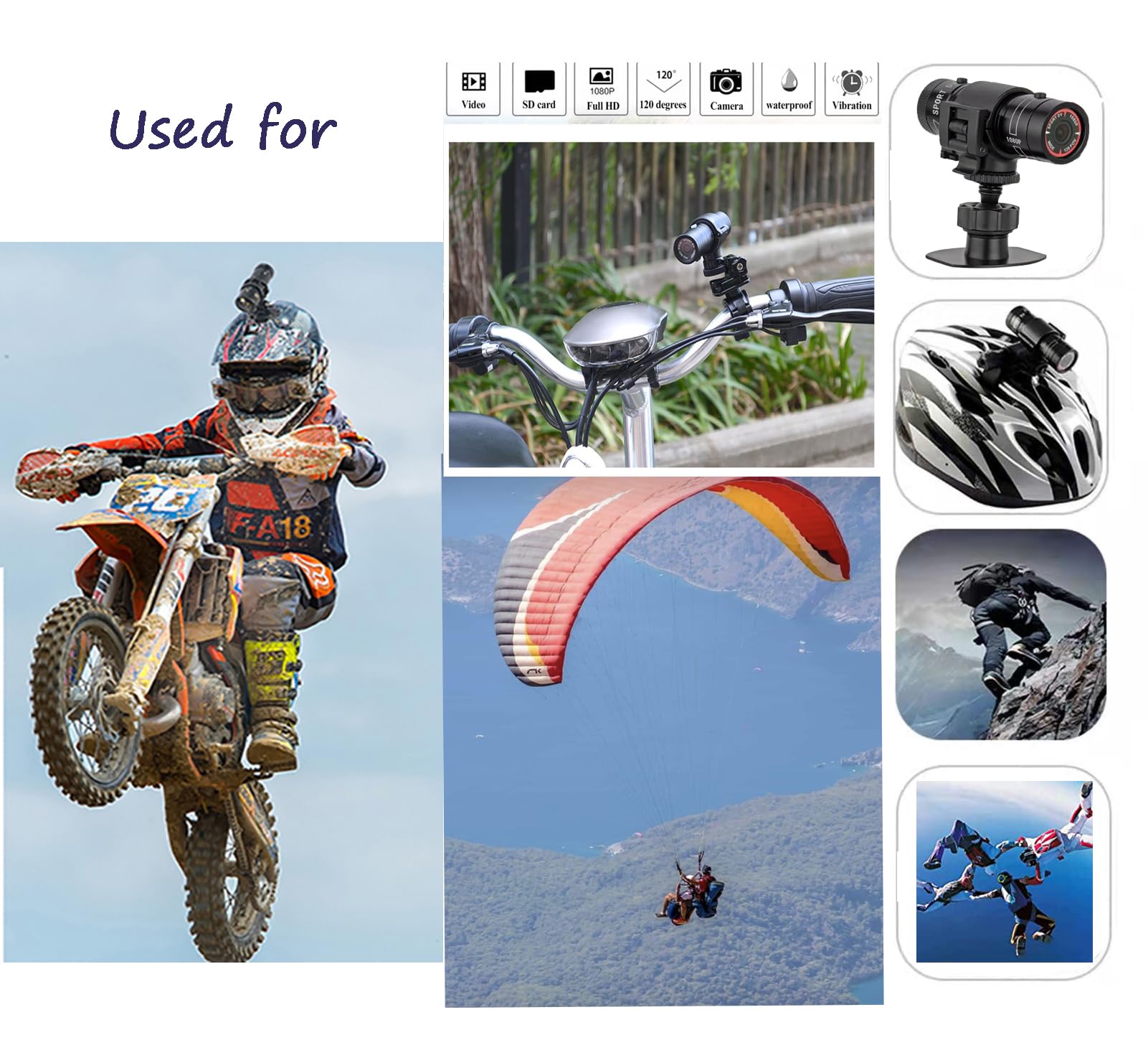 Fonykadpt Bicycle Motorbike Helmet Camera, Hd 1080P Sports Action Camera, Motorcycle Helmet Camera Waterproof Bike Video Camera,