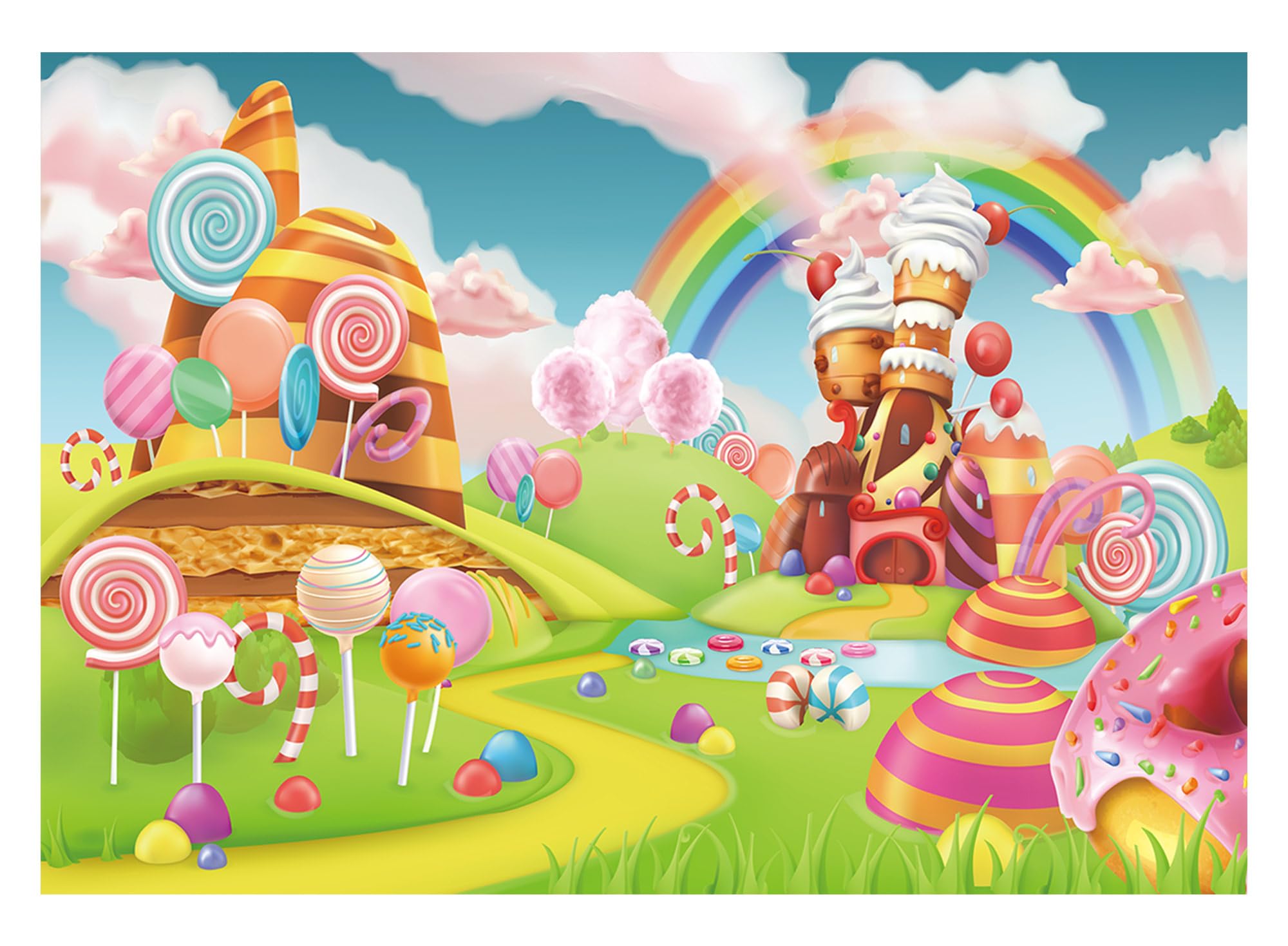 Allenjoy 7X5Ft Lollipop Candyland Backdrop Sweet Cartoon Rainbow Party Supplies For Girls 1St First Birthday Decoration Cupcake