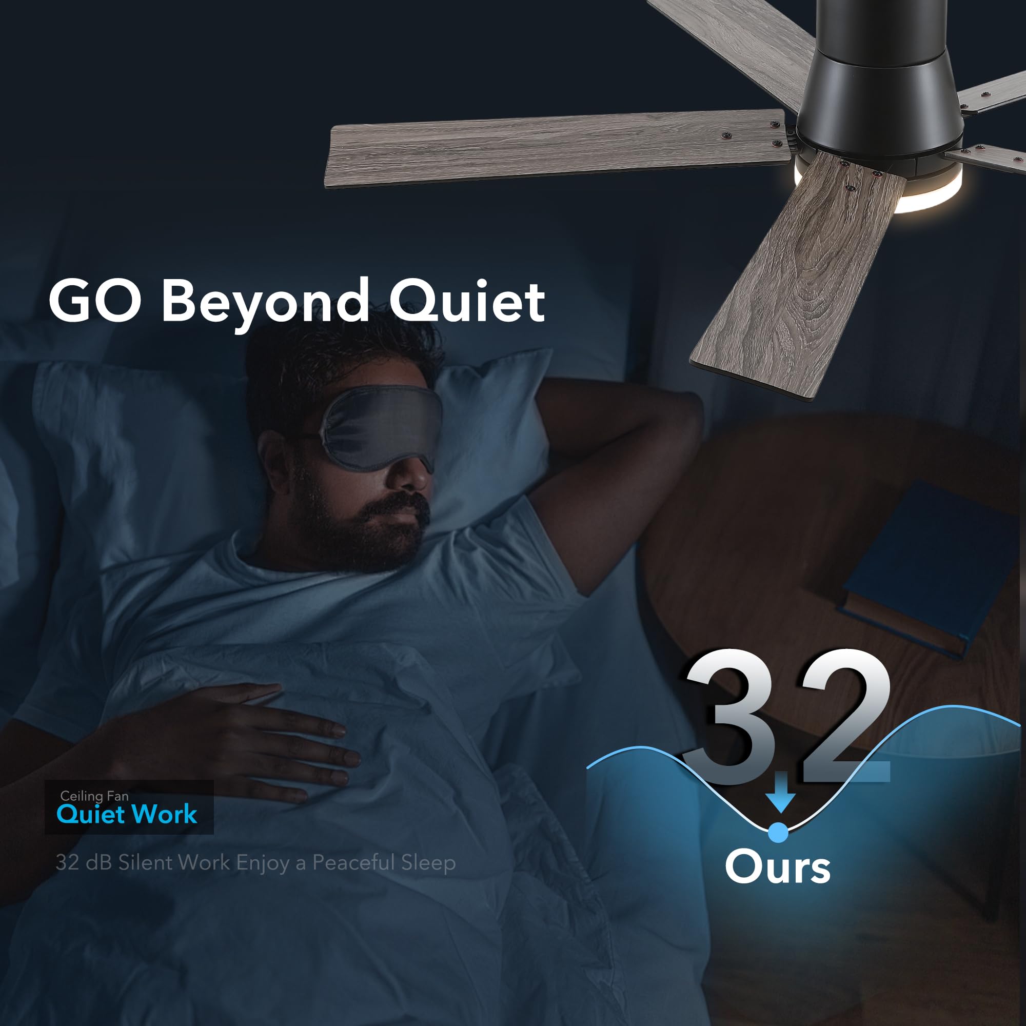 52 Inch Ceiling Fans With Lights And Remote,Flush Mount Black Ceiling Fan With 5 Blades,6 Speed Reversible Dc Motor,3Cct Dimmabl