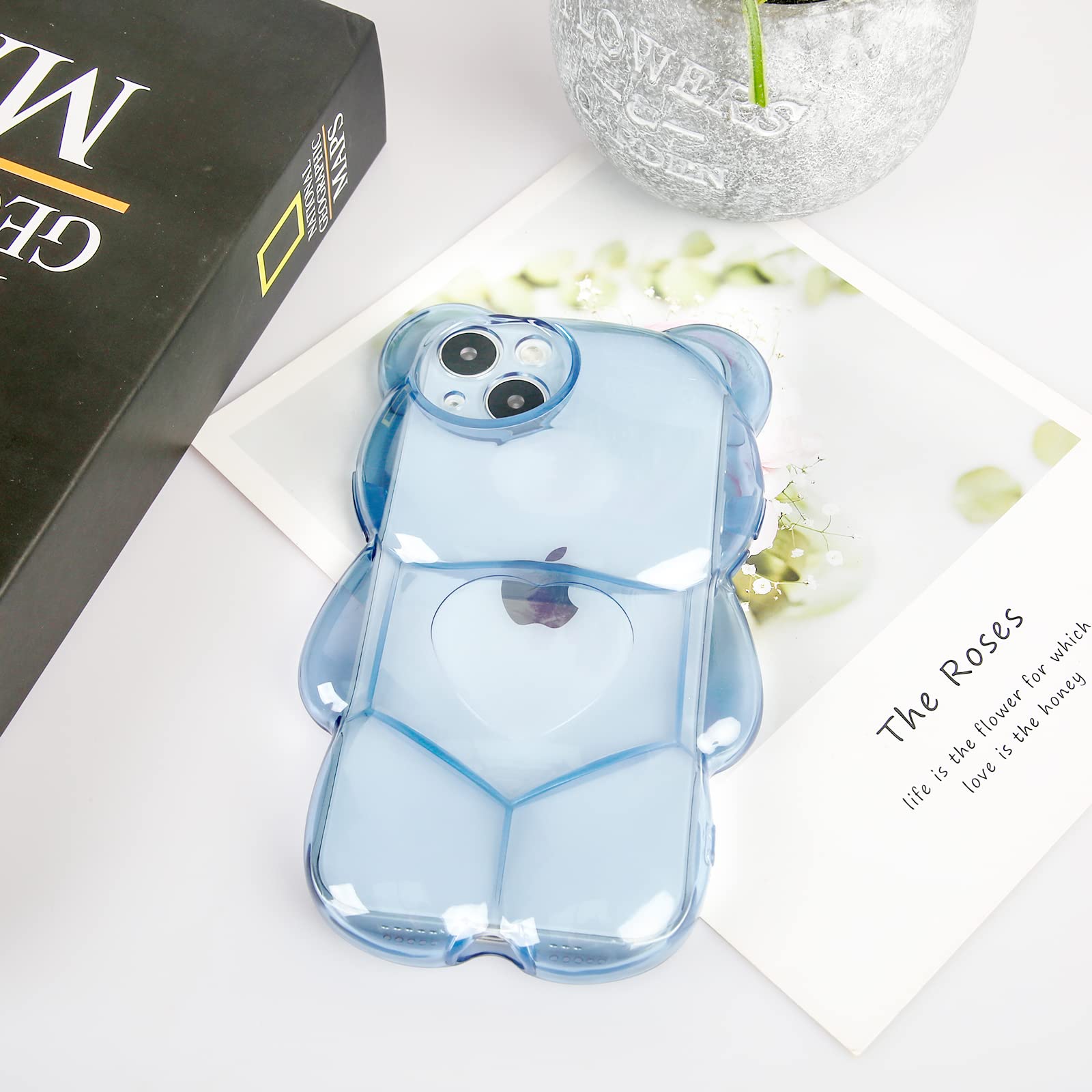 Ywyuhe Bear Phone Case Compatible With Iphone 12 Pro Max Case, Cute 3D Clear Blue Bear Case, Shockproof Kpop Cartoon Bear Phone