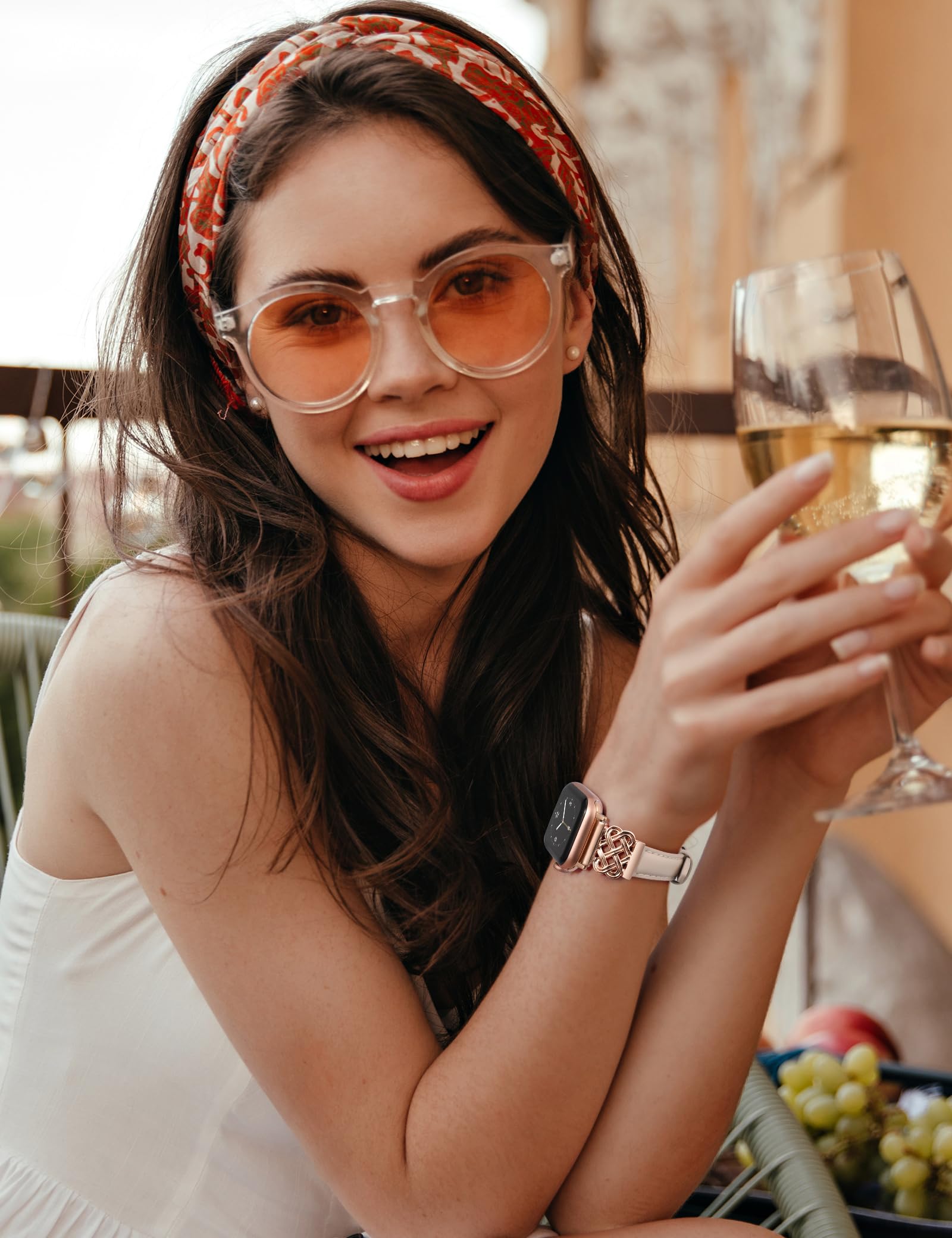 Toyouths Leather Band Compatible With Apple Watch Bands Women 42/44/45/46/49Mm Leather Strap With Designer Dressy Interlock Buck