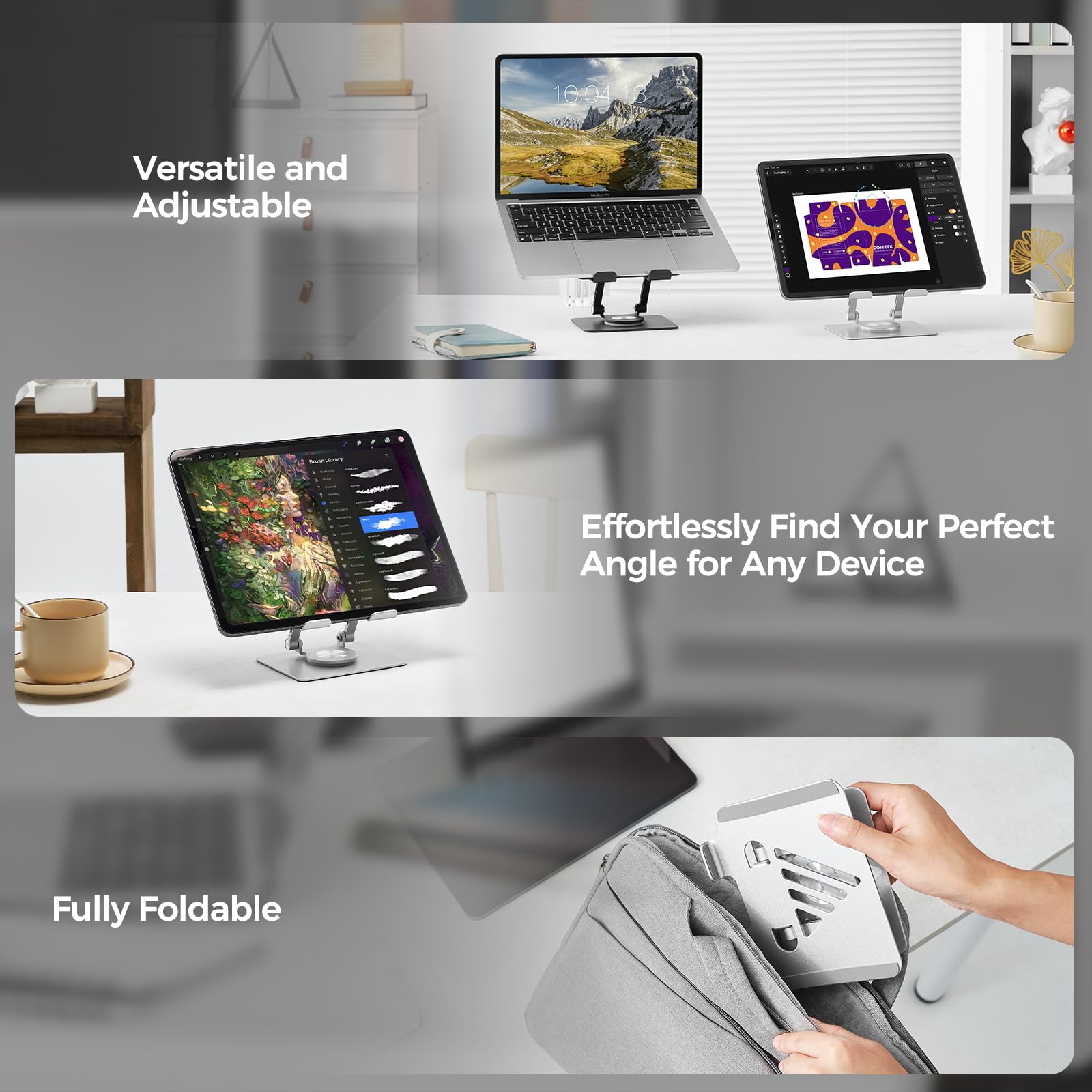 Swagkind Tablet Stand For Desk, Adjustable Monitor Stand With 360 Rotating Base, Portable Tablet Stand Holder For Ipad Pro, Gala