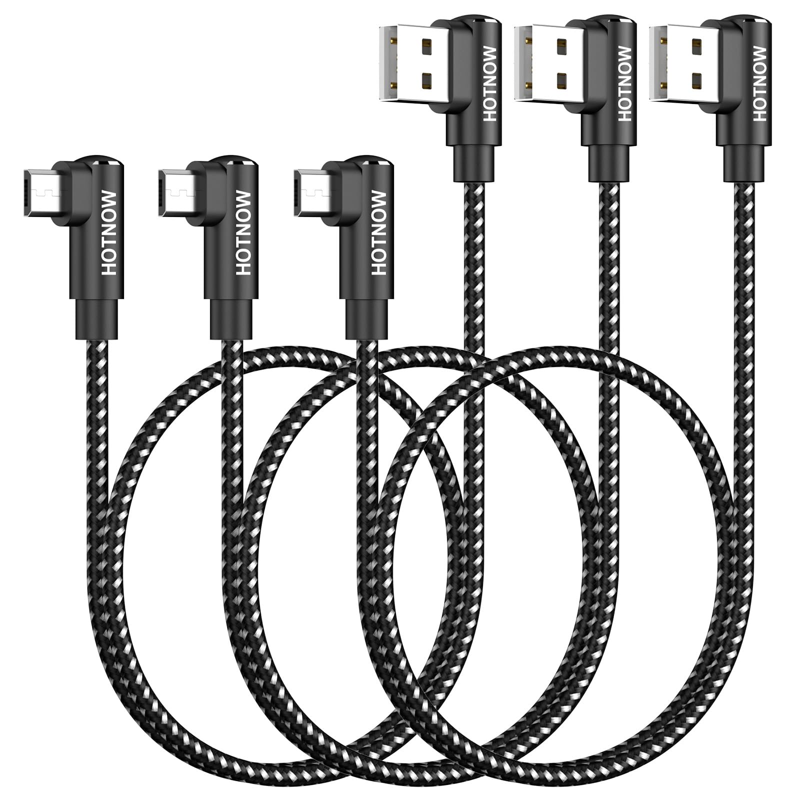 HOTNOW Short Right Angle USB A to Micro USB 90 Degree Cable 1.5FT 3Pack