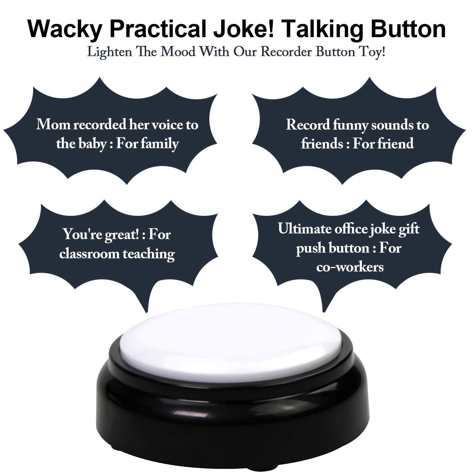 Cover 30 Seconds Recordable Talking Button Record Button Toy Gift Answer Buzzers (White+Black)