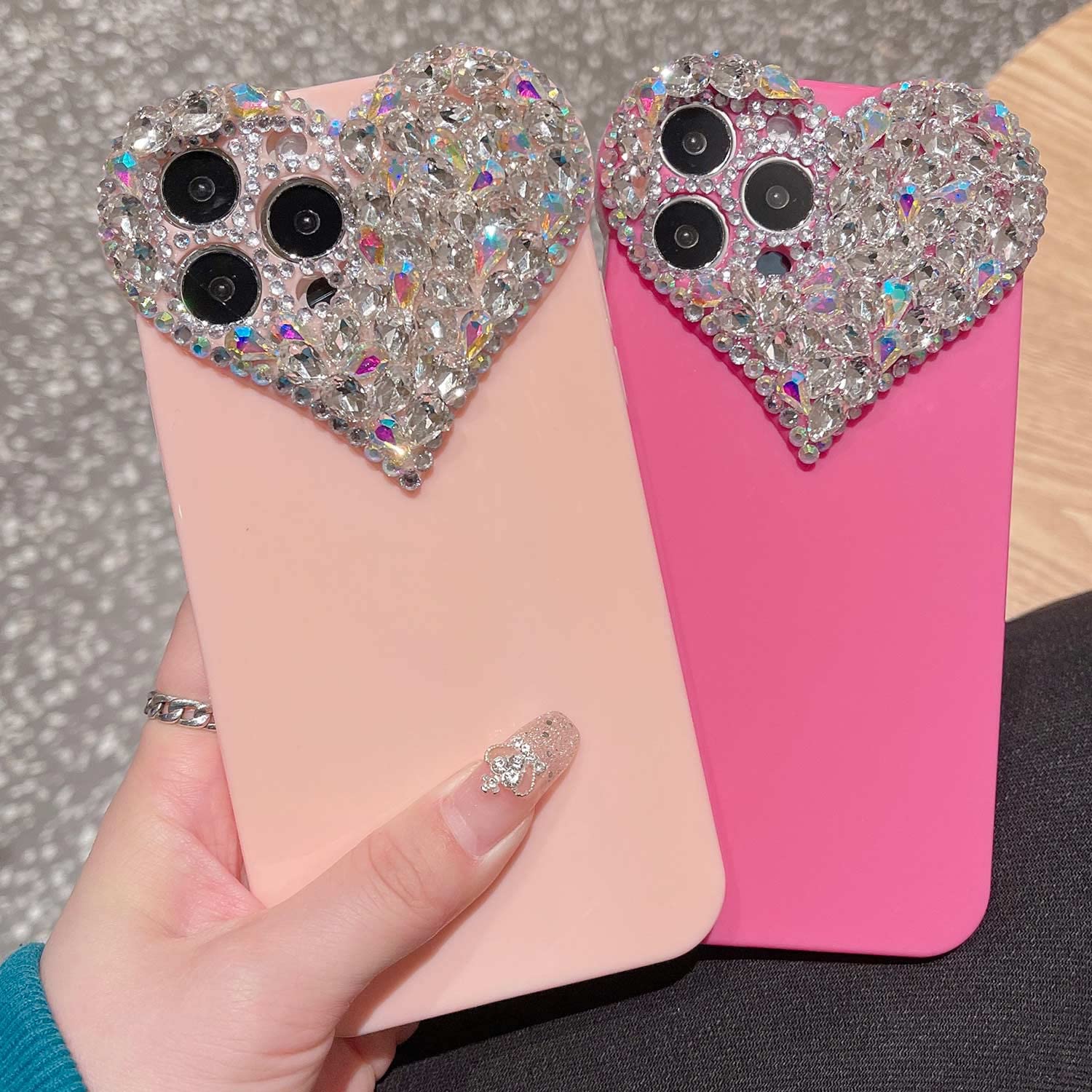 Enytdmo Cute Iphone 12 Case 3D Glitter Sparkle Bling Case For Women Girls, Pretty Rhinestone Diamond Cute Aesthetic Love Heart P
