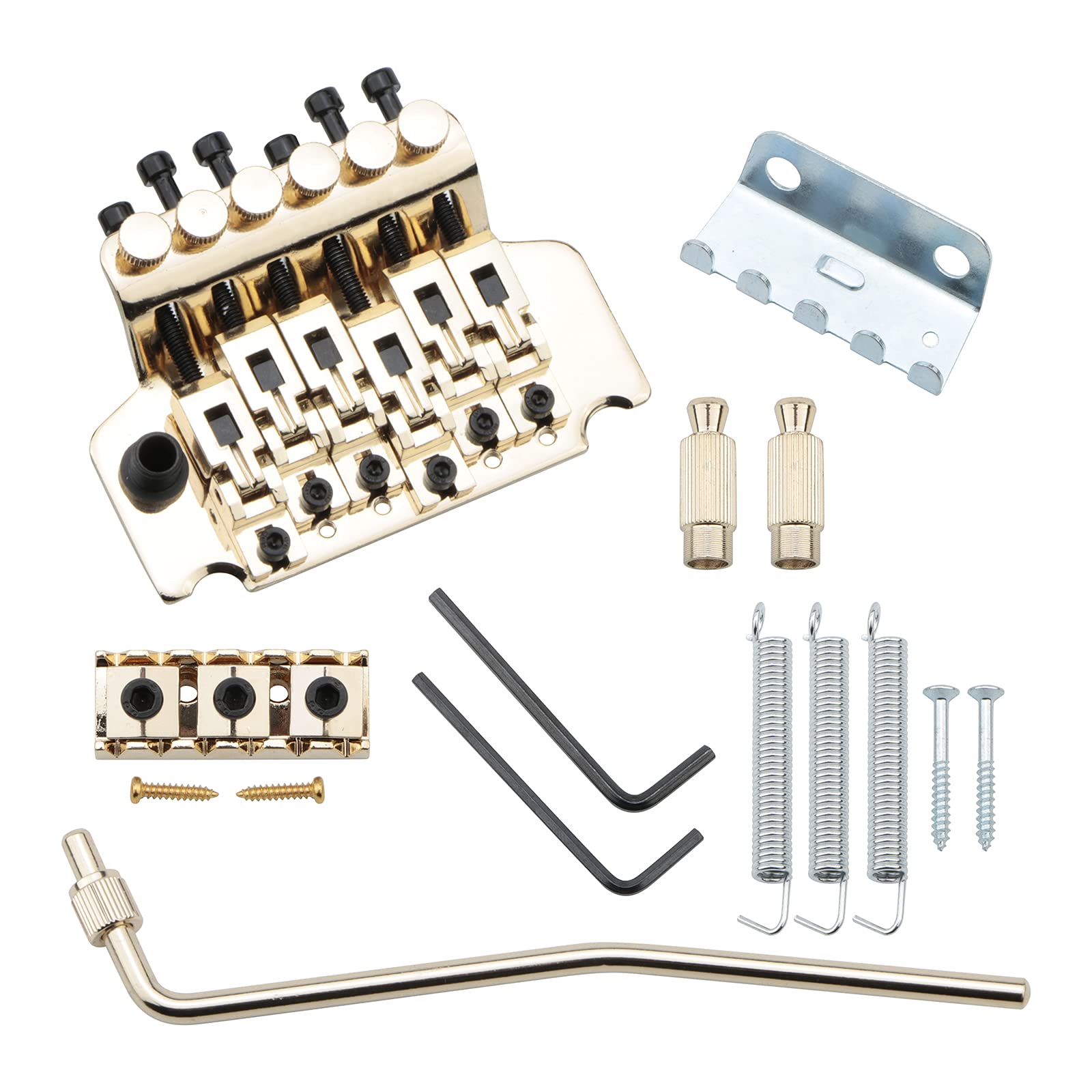 Guitar Bridge&Bridge Parts Set of Gold Electric Guitar Tremolo Bridge with Bar Double Strat Locking for Floyd Rose Type