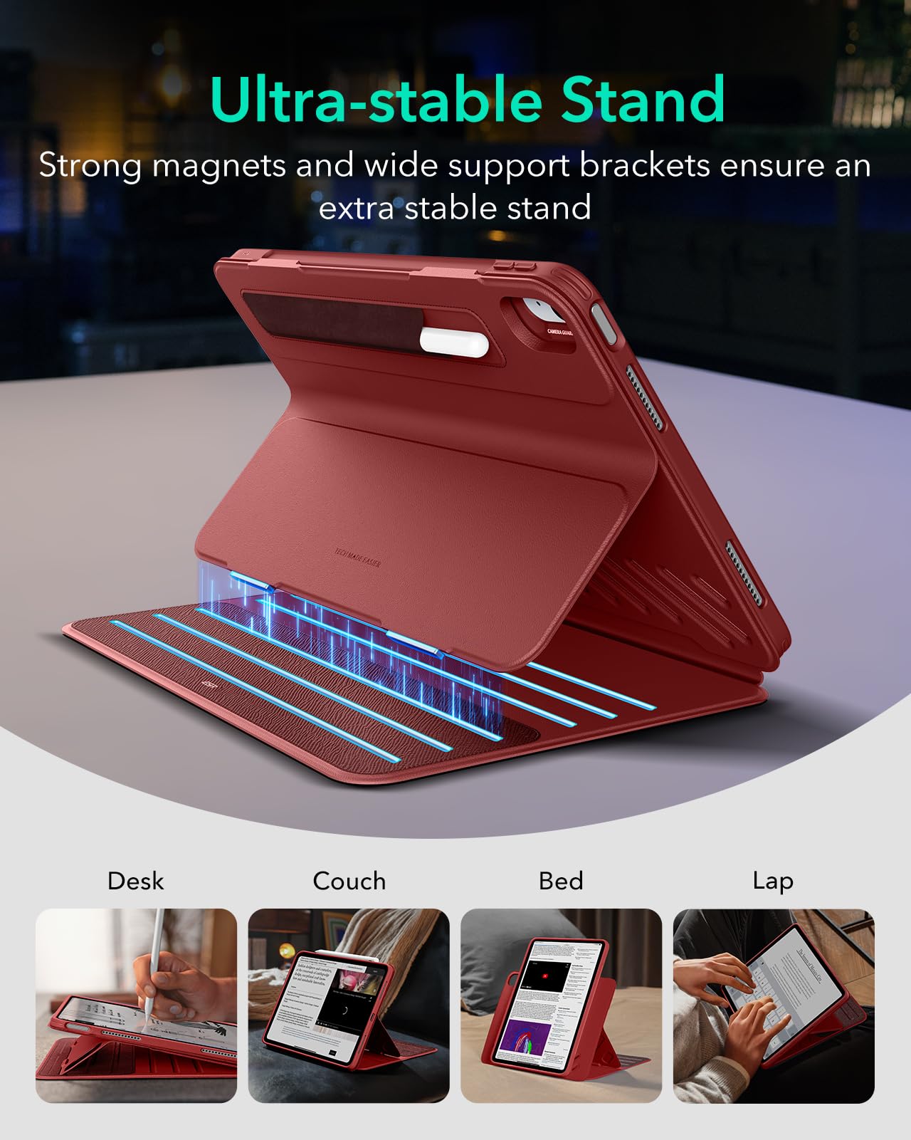 Esr For Ipad Air 13 Inch Case M2(2024), Ipad Air 13 Rotating Case With Removable Magnetic Cover, Adjustable Portrait/Landscape Stand With Raised Screen View, 9 Standing Angles, Shift Series, Red