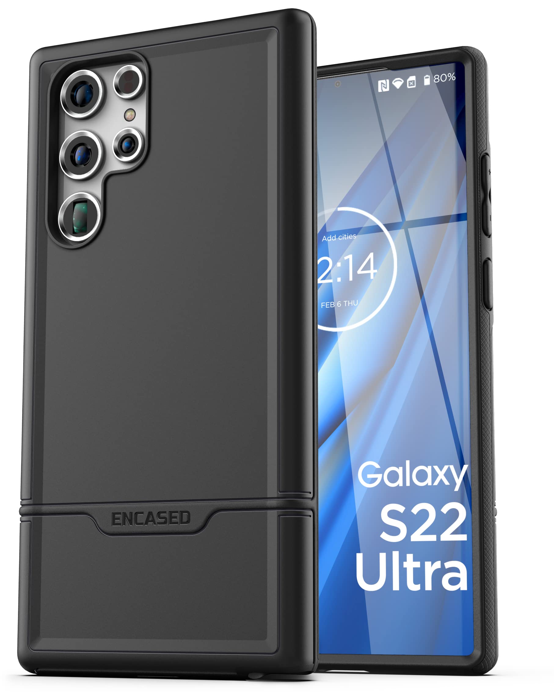 ENCASED Protective Case for Samsung Galaxy S22 Ultra - Heavy Duty Phone Cover (Black)