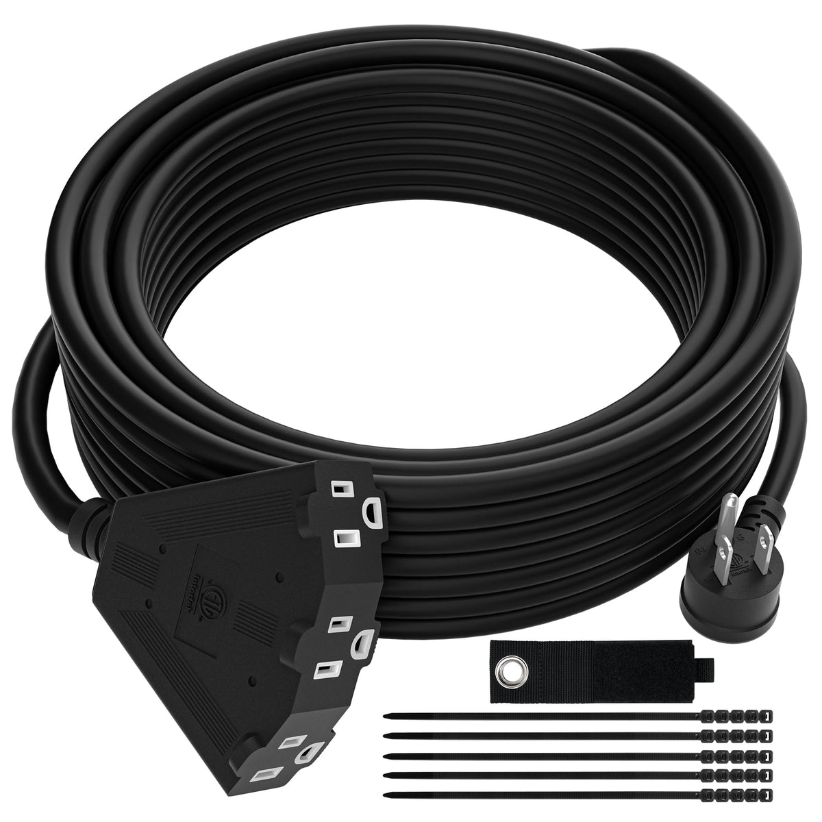 14/3 Gauge Heavy Duty Outdoor Extension Cord 20 Ft, 90 Degree Angled 3 Prong Plug, 14 Gauge Power Cable With 3 Outlets, 14Awg, 1