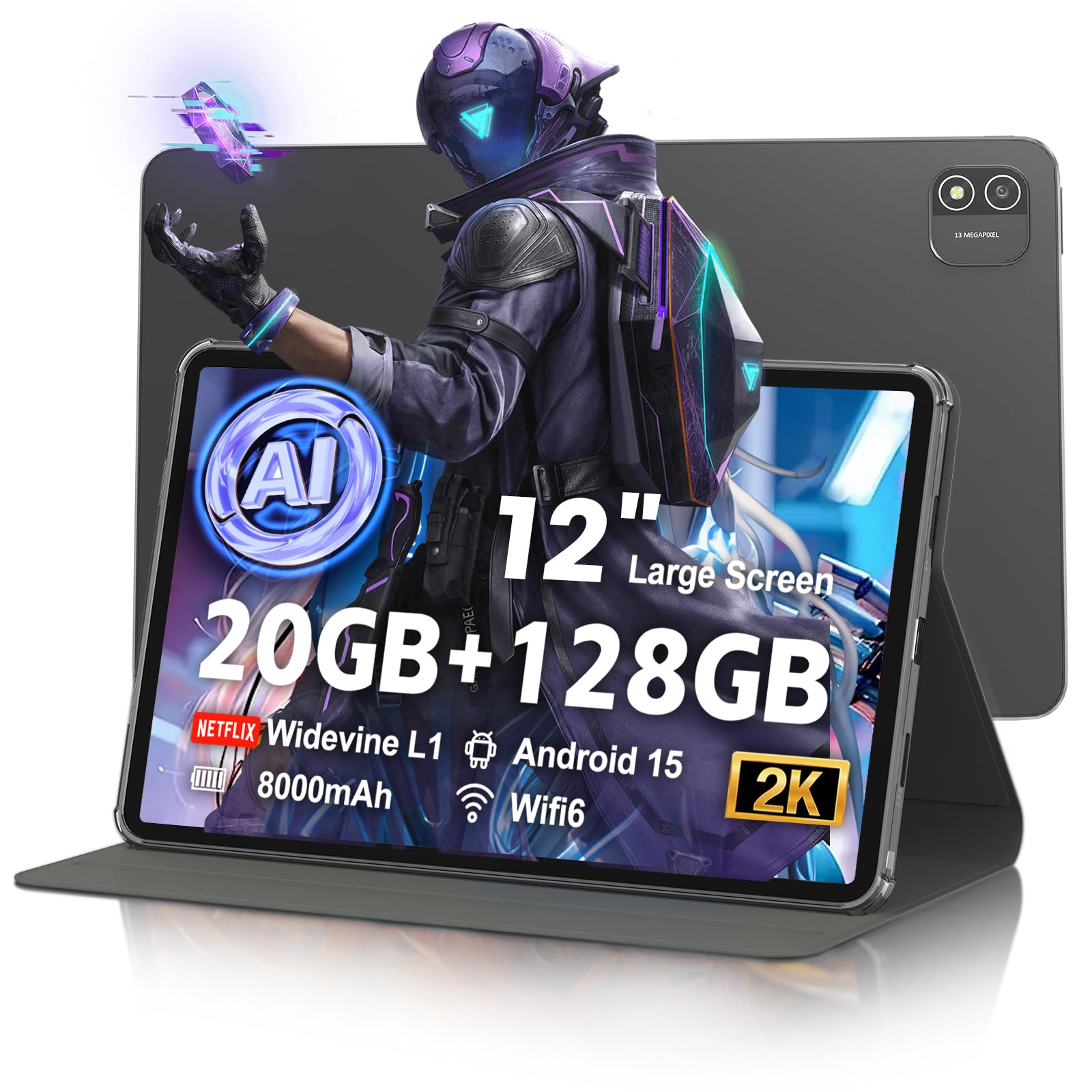 Android 15 Tablet 12 inch, AI Tablet with 2000    1200 Display, Octa-Core Up to 2.0GHZ, Tablets Computer with 20GB RAM & 128GB R