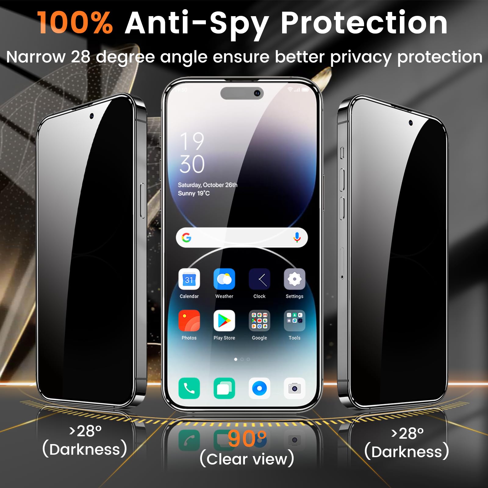 Lesakit 3+3 Pack Privacy Screen Protector For Iphone 14 Pro 6.1 Inch With 3 Pack Camera Lens Protector, Anti Spy Tempered Glass