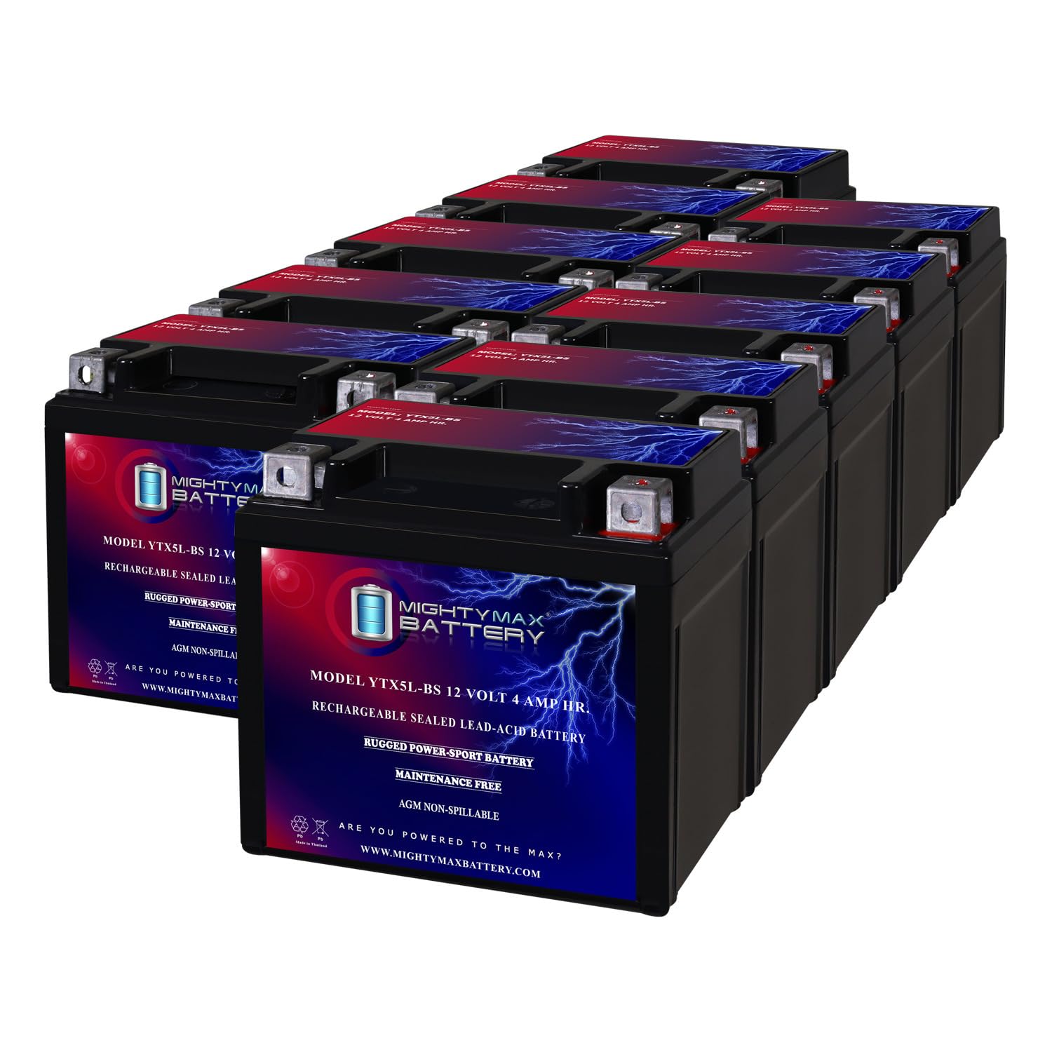 YTX5L-BS Motorcycle Battery Replacement - 12V 4AH - 80 CCA (Pack of 10)