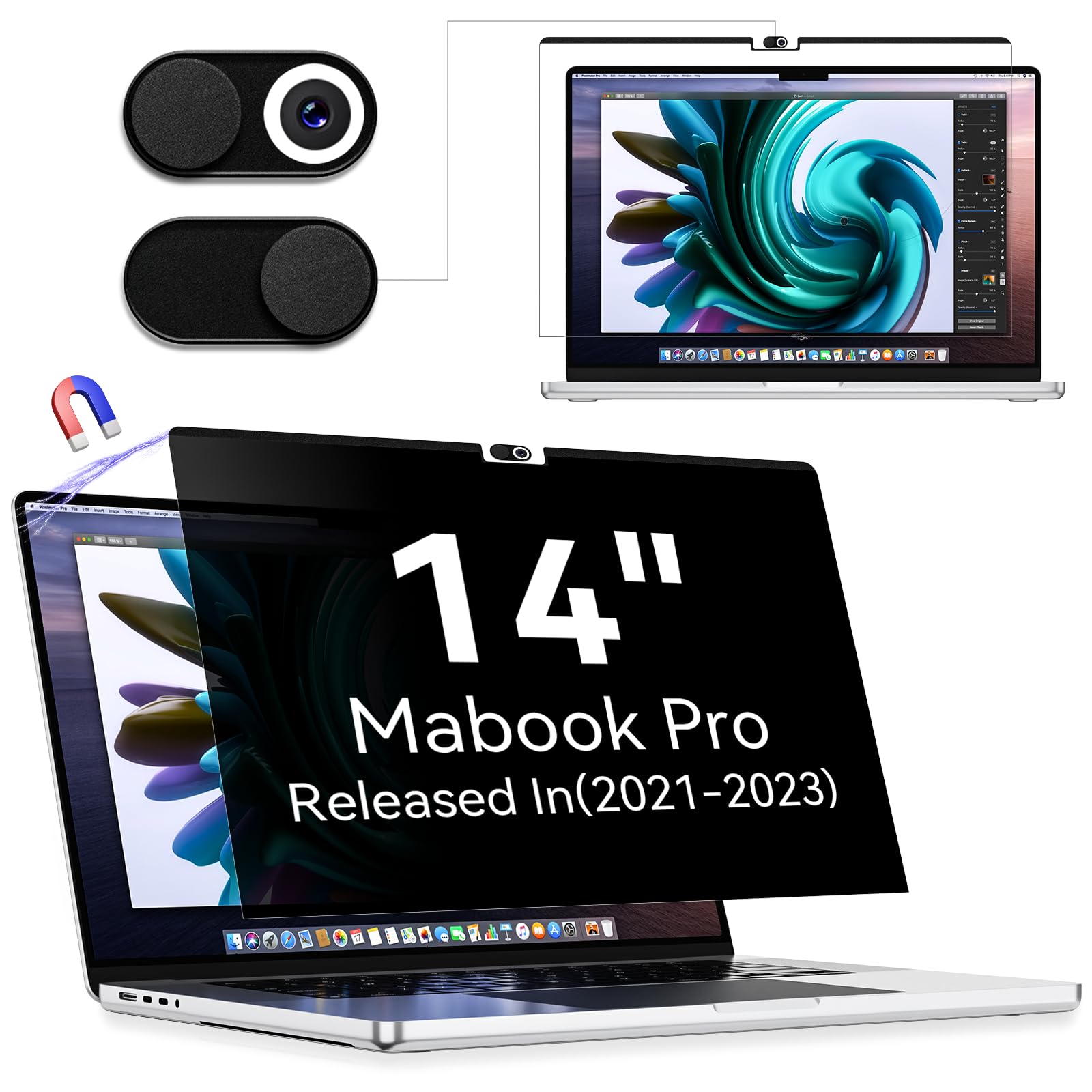 Magnetic Privacy Screen Protector Compatible With Macbook Pro 14 Inch (2021 2024, M1, M2), Removable Anti Spy Blue Light Glare S