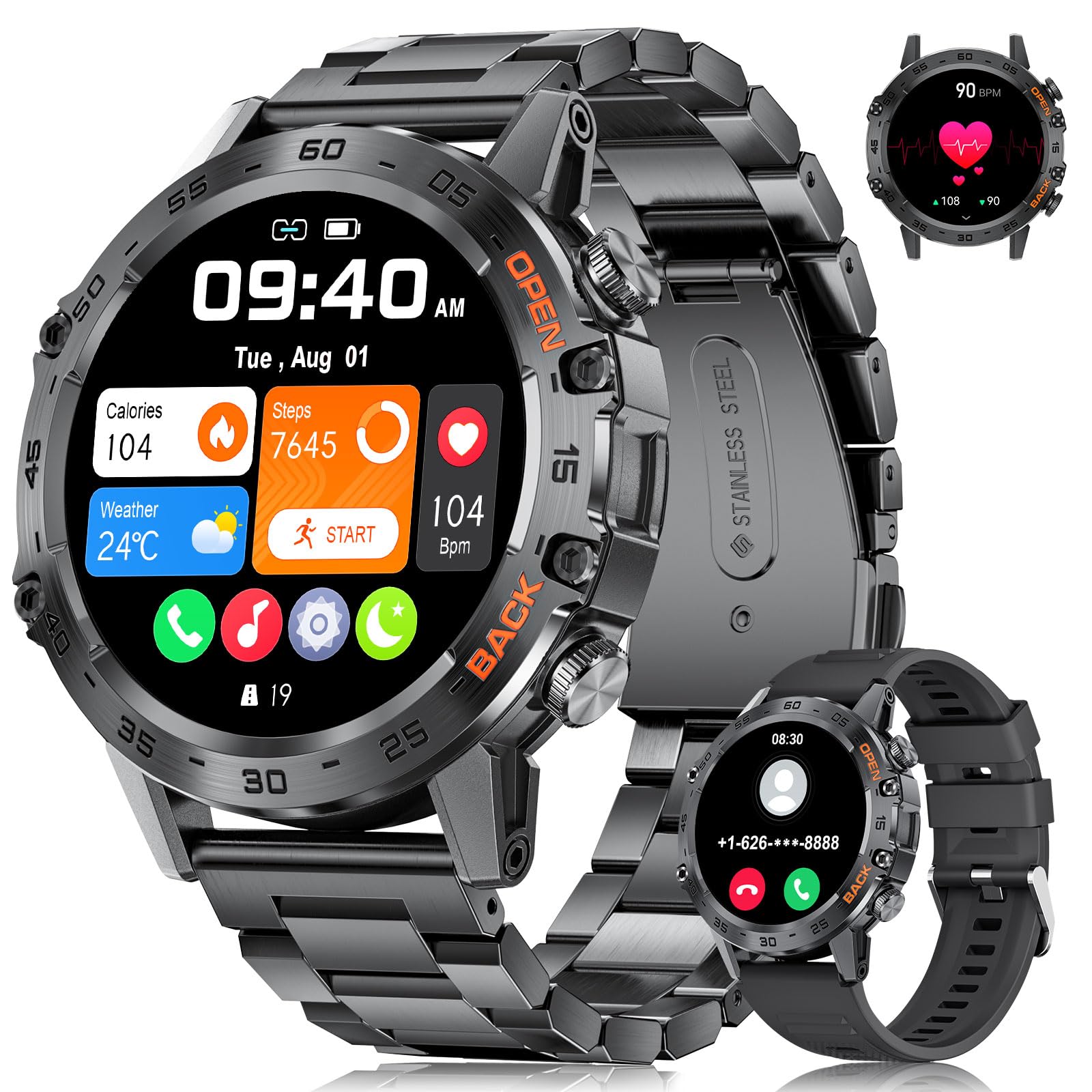 Foxbox Military Smart Watch For Men Answer/Dial Calls For Ios Android Phones, 400Mah Smartwatch Heart Rate Spo2 Sleep Monitor St