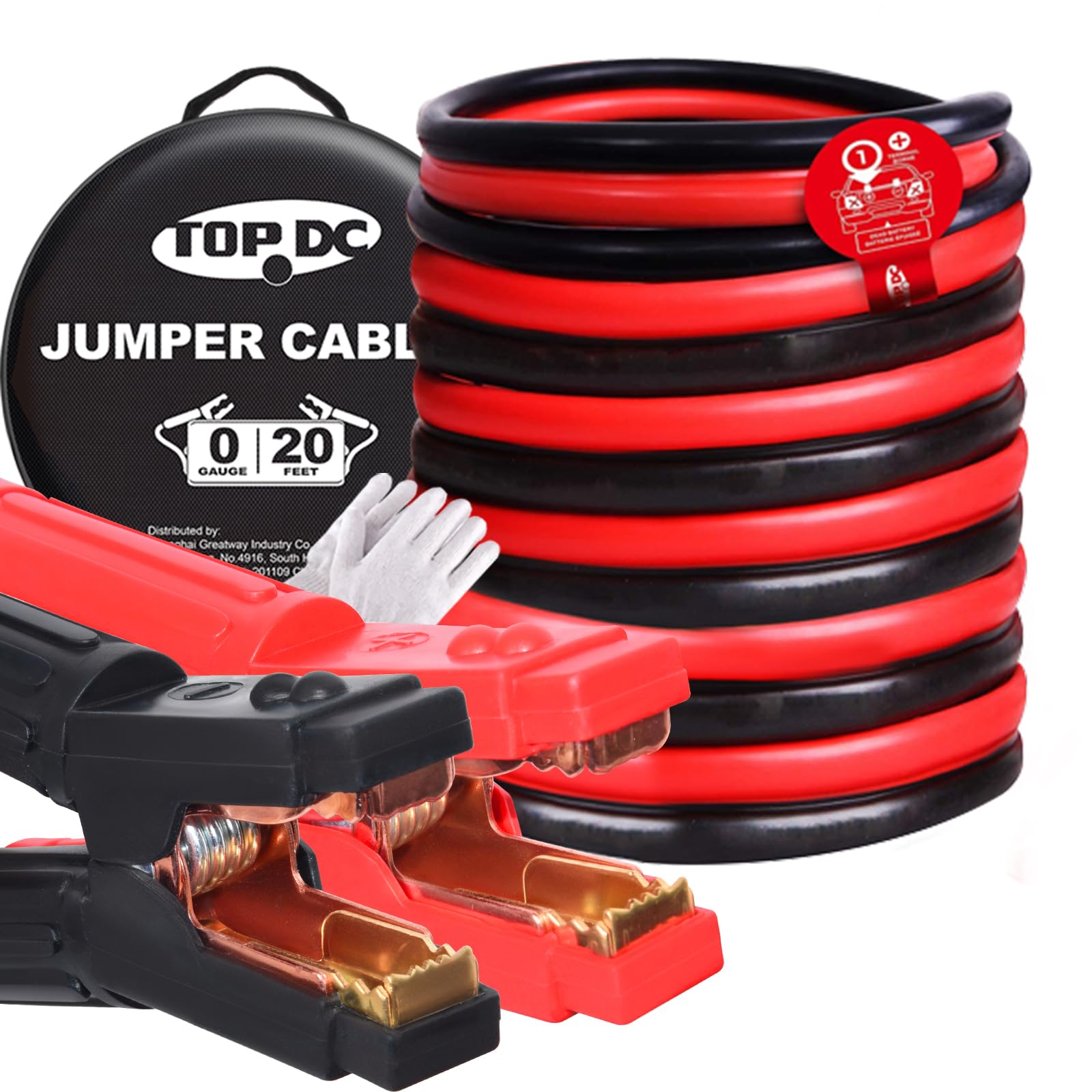 TOPDC Jumper Cables Heavy Duty 0 Gauge 20 Feet 1000Amp Booster Cables for Car Battery, Heavy Duty 2/0 Gauge Cables for Diesel Tr