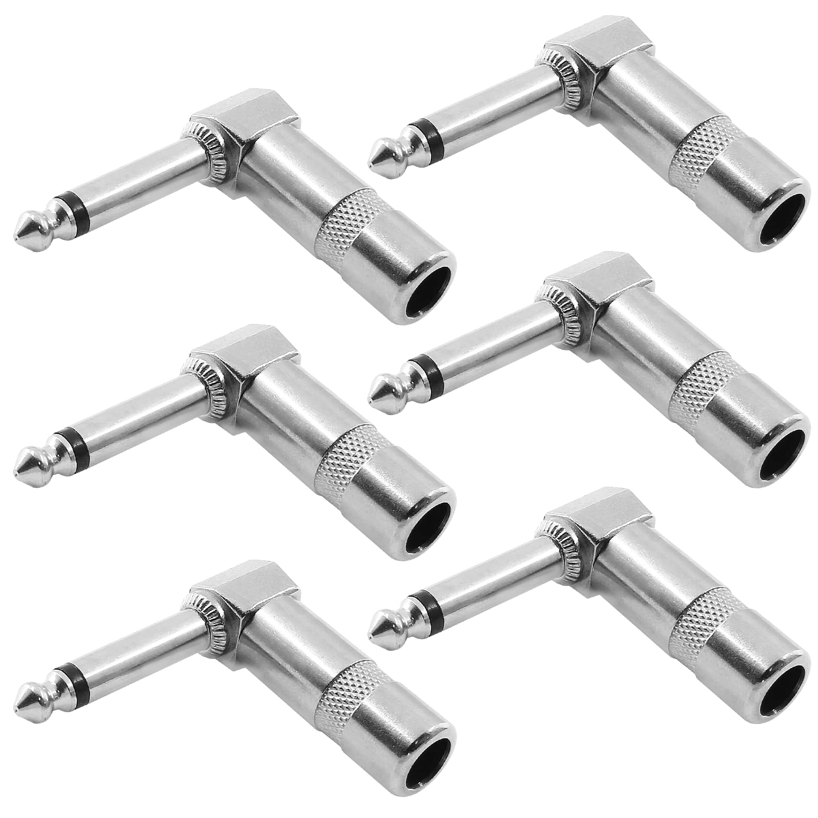 Aracombie Mono 1/4'' Right Angle Plugs 6.35Mm Audio Wire Connectors Video Adapter Guitar Speaker Plug Nickel Finish Right Angle