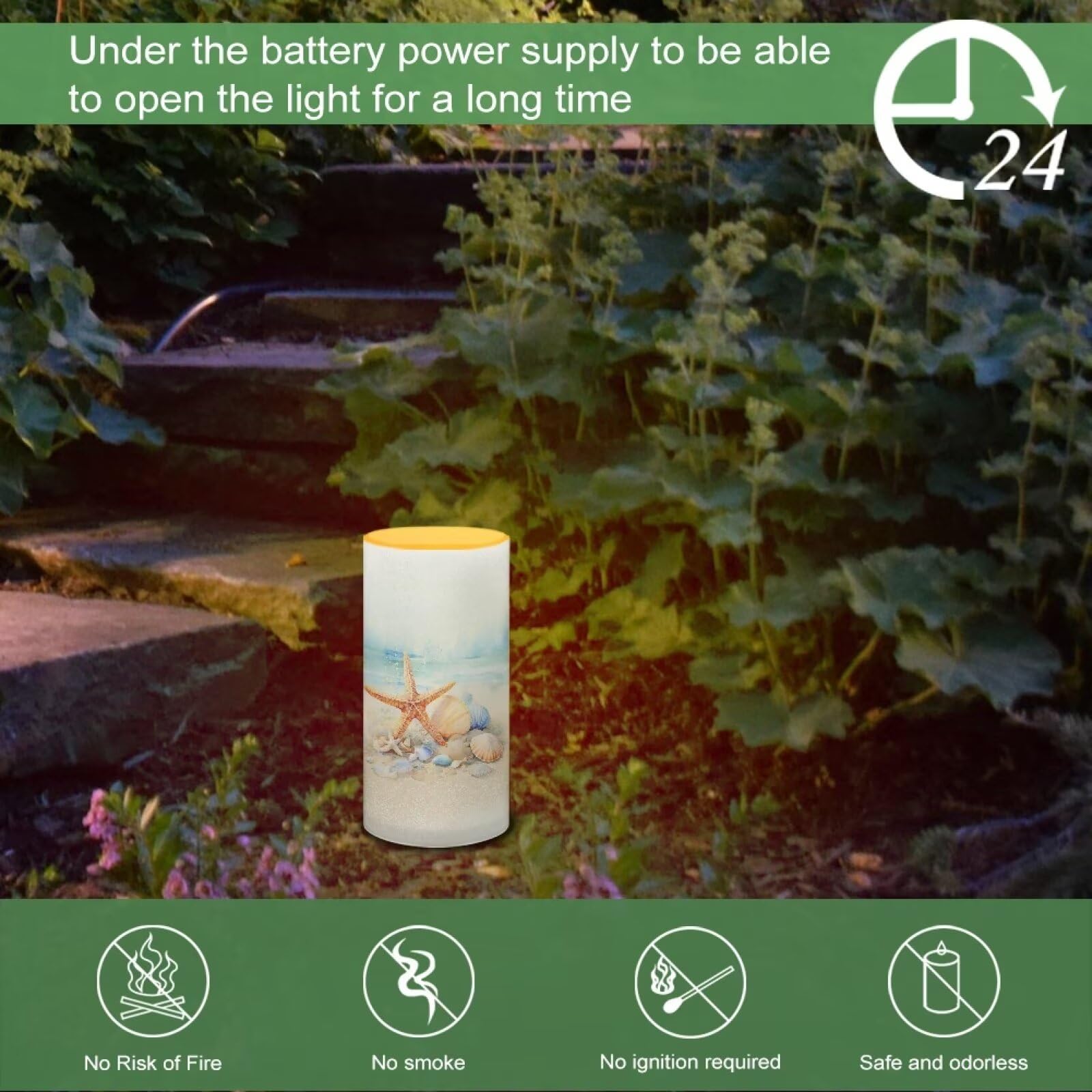 Poceacles Beach Starfish Seashell Painting Led Flameless Candles Battery Operated Candles With Remote Control Timer Flickering W