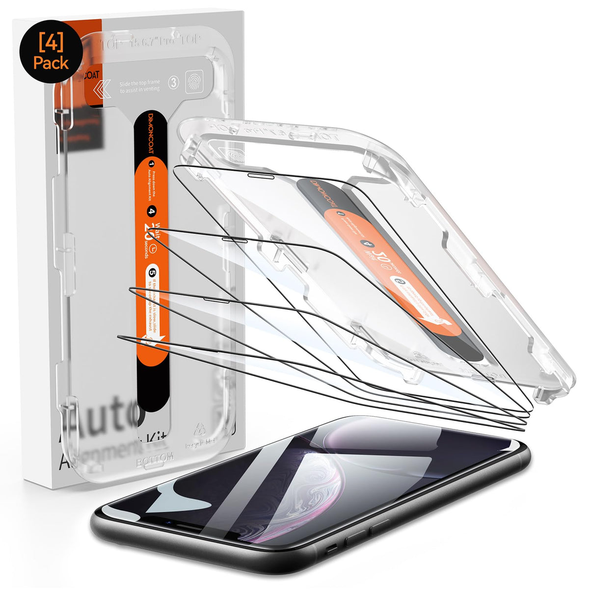 Dimoncoat 4 Pack Screen Protector Compatible With Iphone 11/ Iphone Xr [Auto Alignment Kit] [10X Military Protection] For 11/Xr