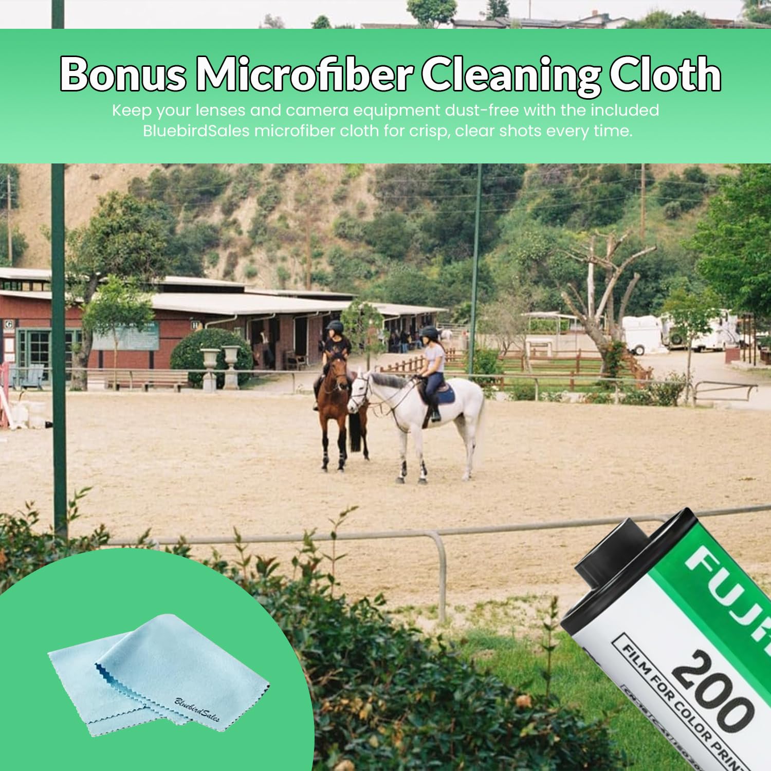 Fujifilm 200 Color Negative Film (35Mm Roll Film, 36 Exposures, 3 Pack) + Bluebirdsales Microfiber Cleaning Cloth Bundle