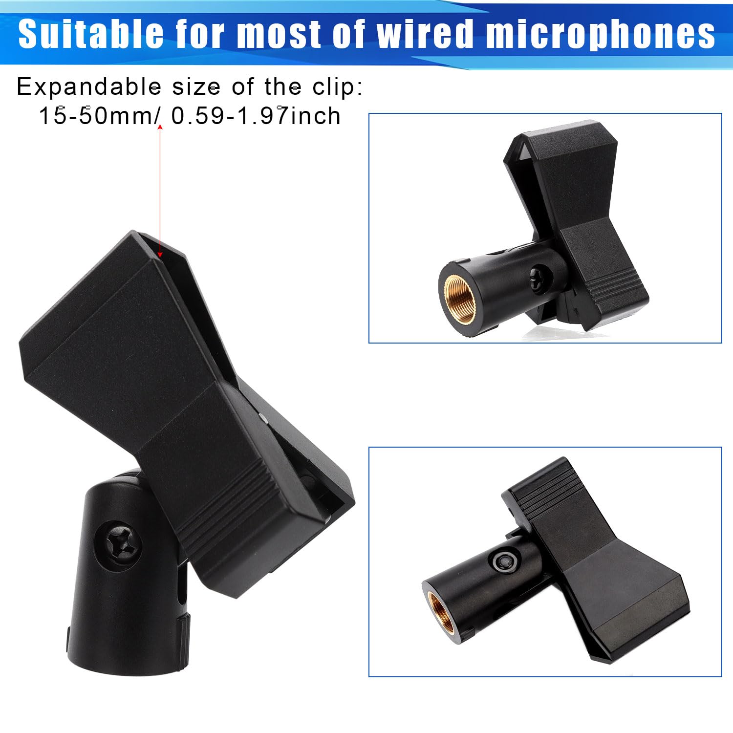 4Pcs Universal Mic Clips For Stands, Microphone Clip Holder With 4Pcs 5/8 Male To 3/8 Female Screw Adapters Adjustable Mic Holde