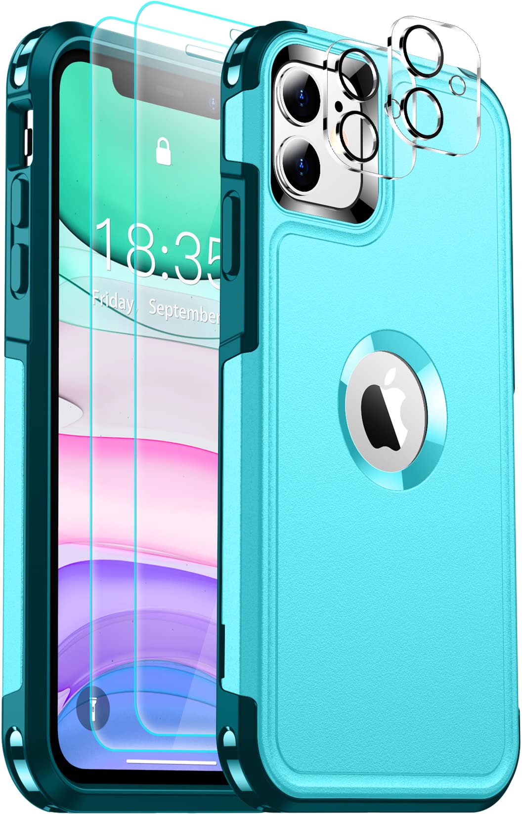 Spidercase Shockproof For Iphone 11 Case, [10 Ft Military Grade Drop Protection] [2 Pcs Tempered Glass Screen Protector+2 Pcs Ca