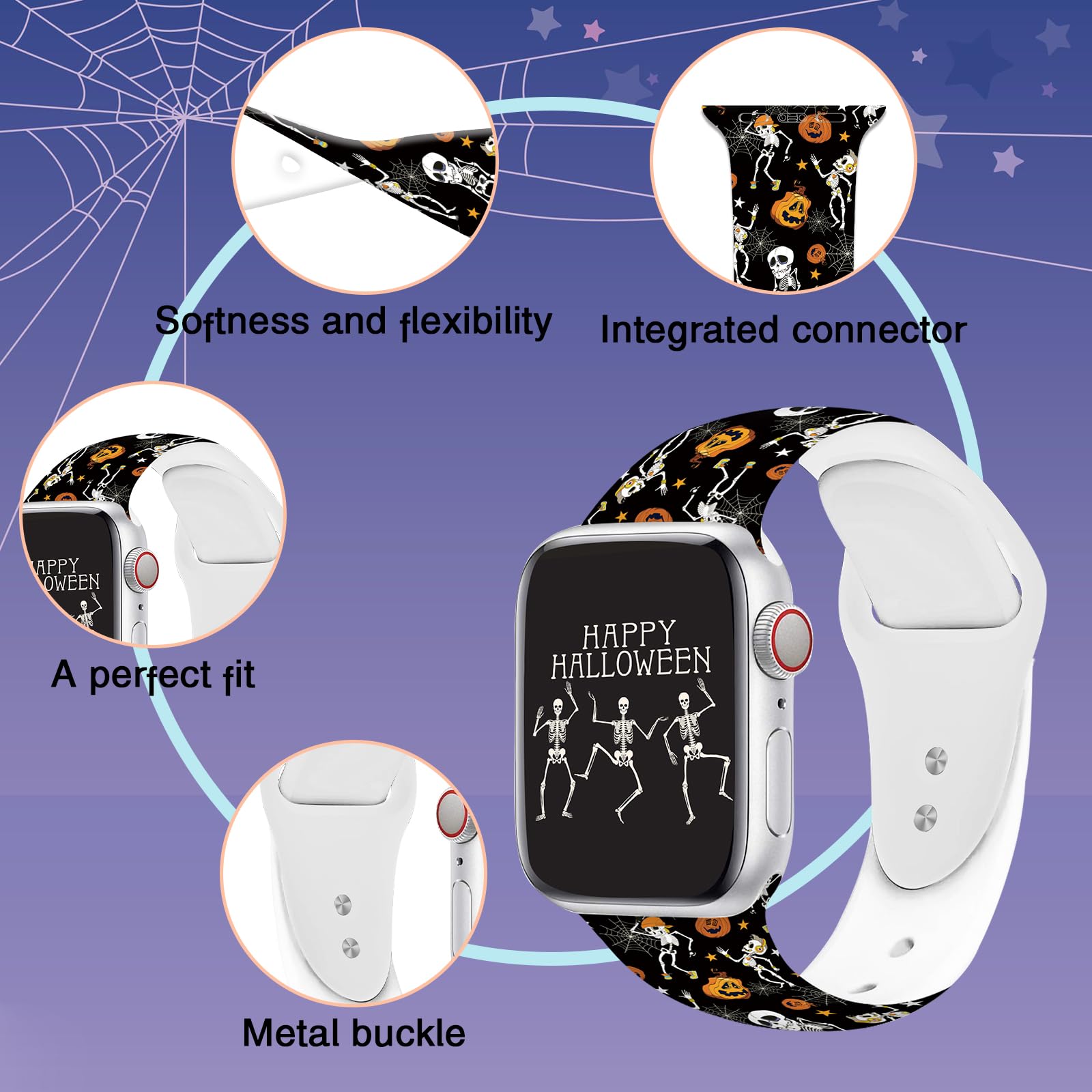 2 Pack Halloween Skull Watch Bands For Apple Watch Band Women Girls 42Mm 44Mm 45Mm, Holiday Funny Skeleton Pattern Soft Silicone