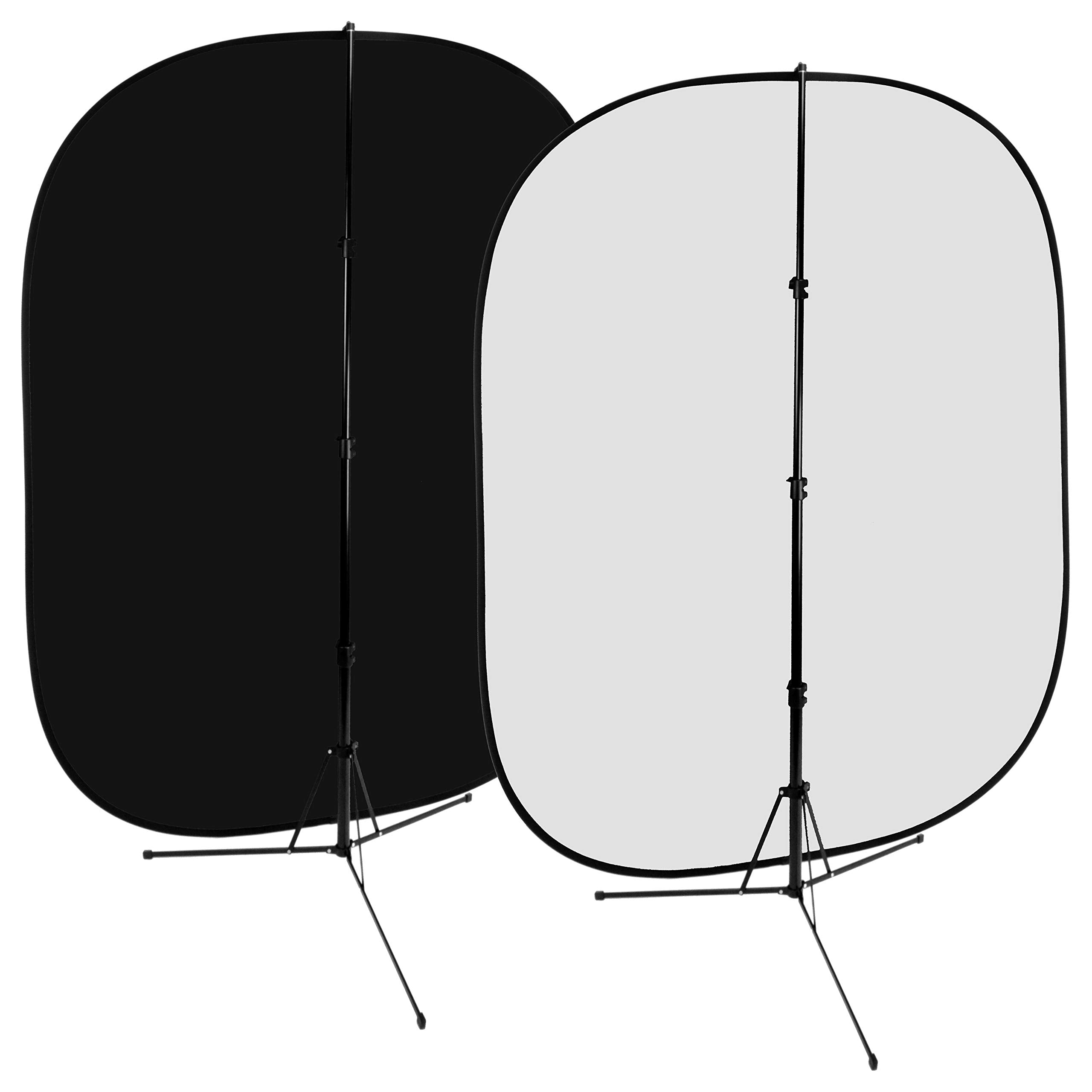 Fotodiox 5x7 (foot) Collapsible Black + White 2in1 Background, Backdrop Kit with Stand Support