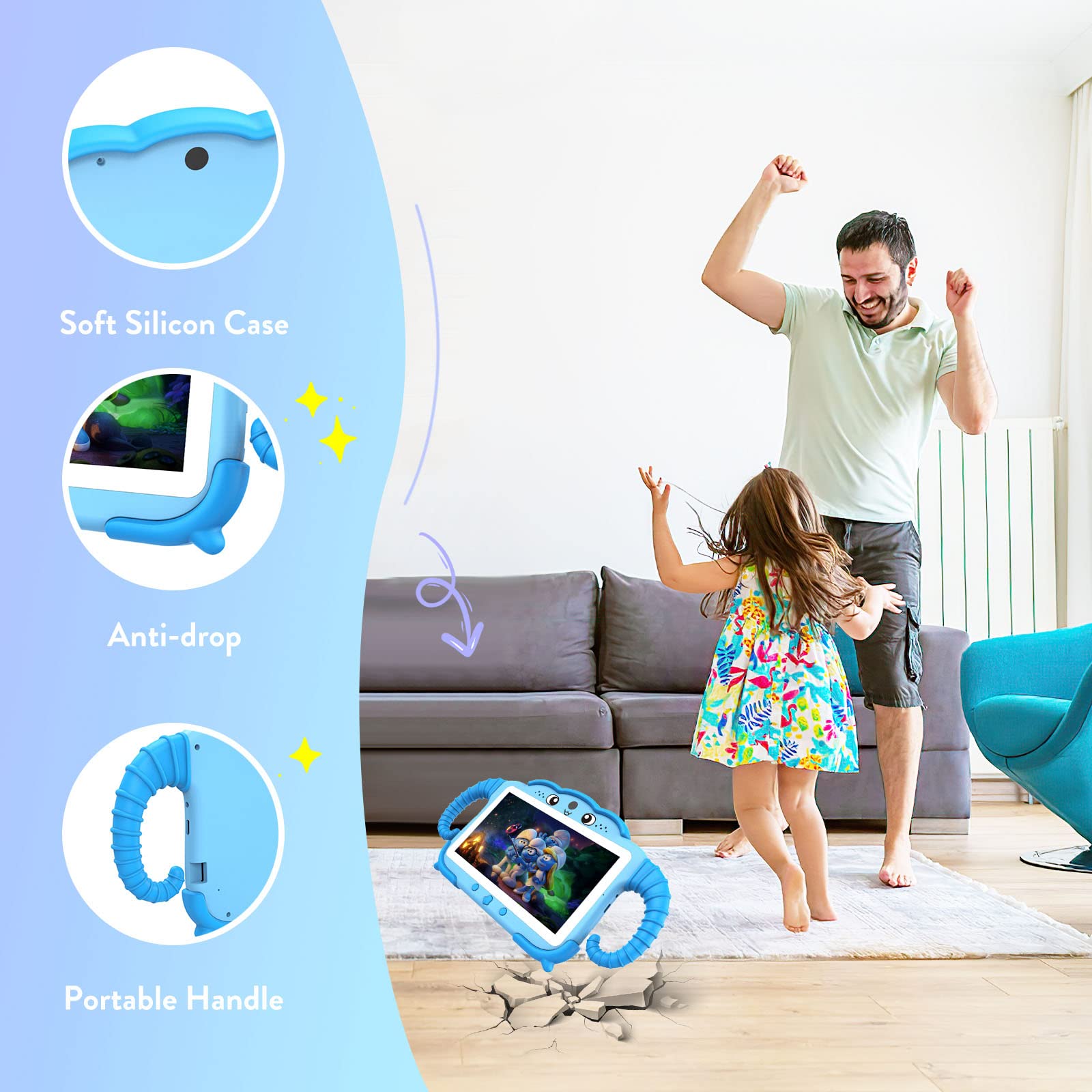 Kids Tablet 7 Inch Tablet For Kids Toddlers Tablet With Case Wifi Dual Camera, Kids Android Learning Tablet Kids Software Instal