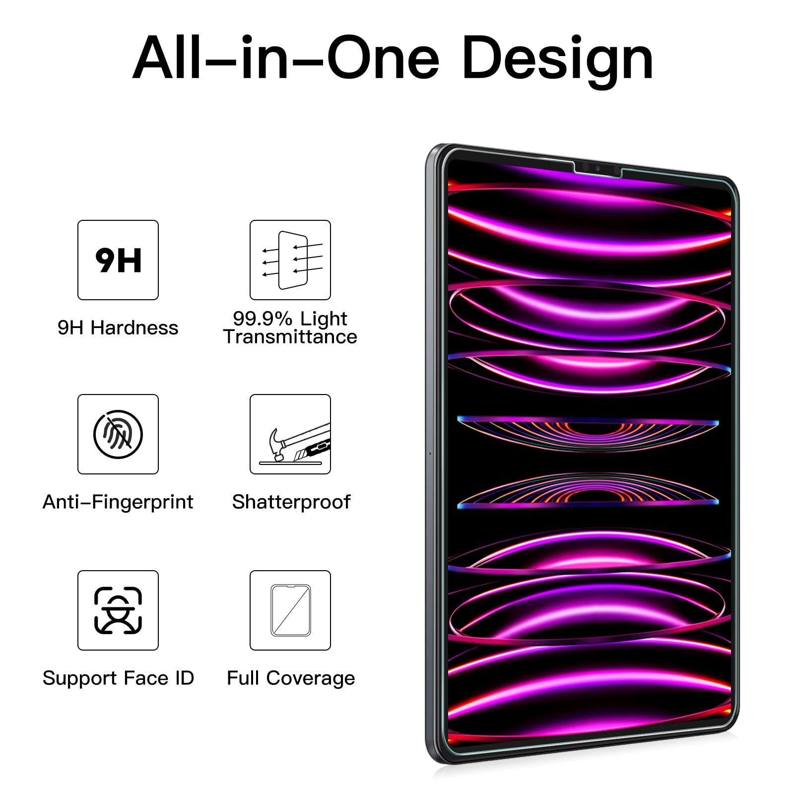 Jetech Screen Protector For Ipad Pro 11-Inch, 2022/2021/2020 (4Th/3Rd/2Nd Generation) With Camera Lens Protector, Tempered Glass