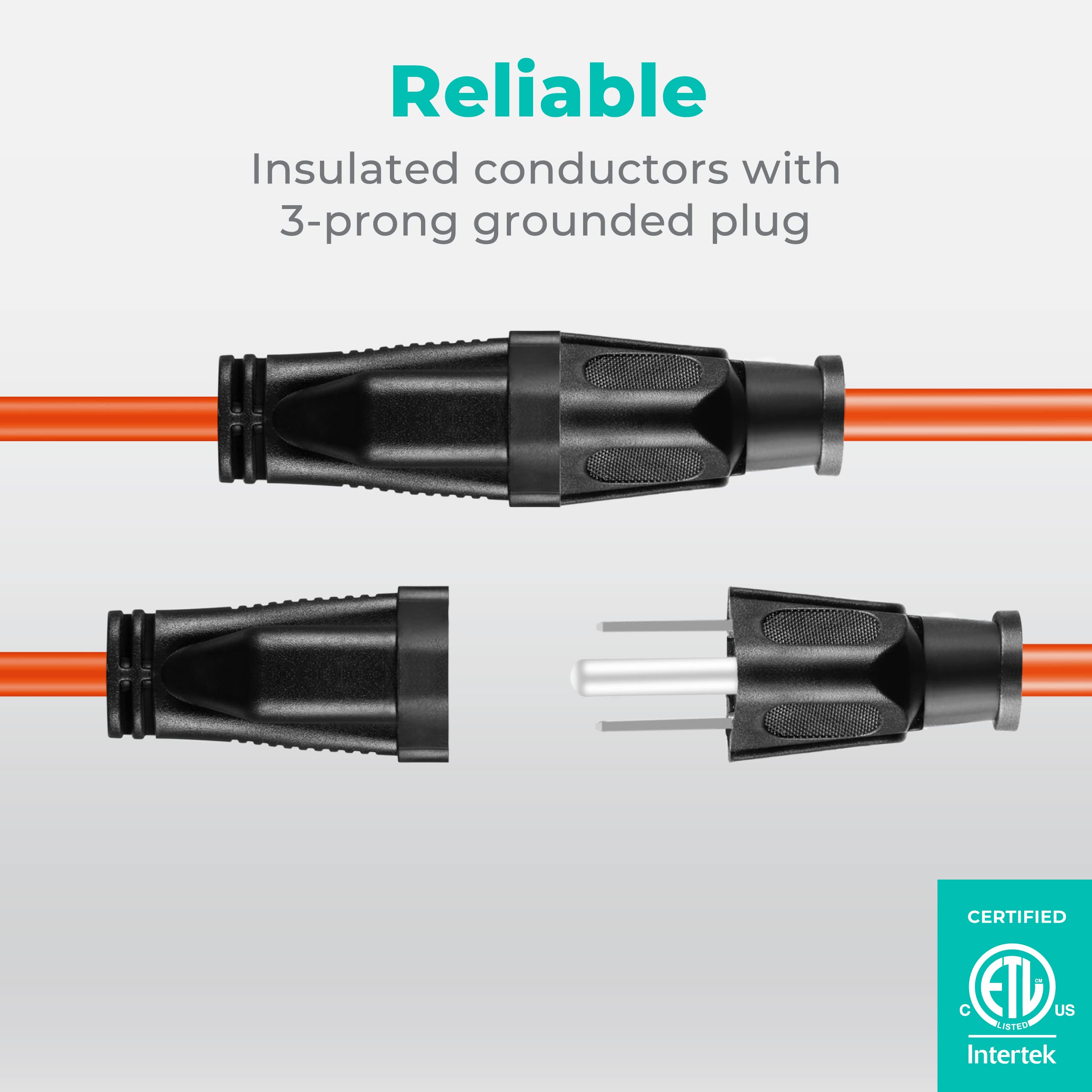 Kmc 10Ft Outdoor Extension Cord, 10 Foot 16/3 Weatherproof Indoor/Outdoor Extension Cable, Flexible Sjtw 16 Gauge Pure Copper Wi