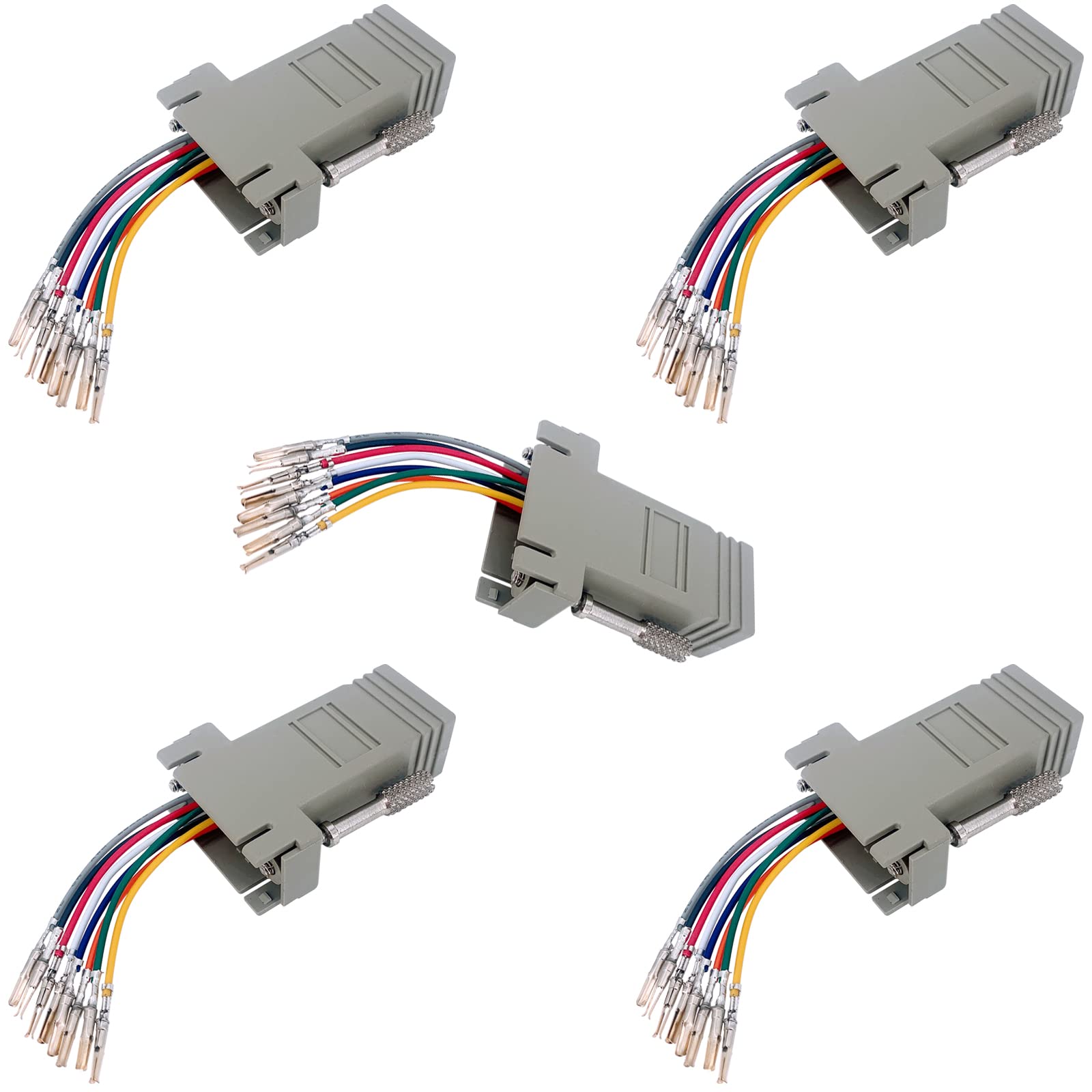 Jienk 5Pcs Db9 Female To Rj45 Modular Adapter, Db9 To Rj45 Female Jack Ethernet Adapter