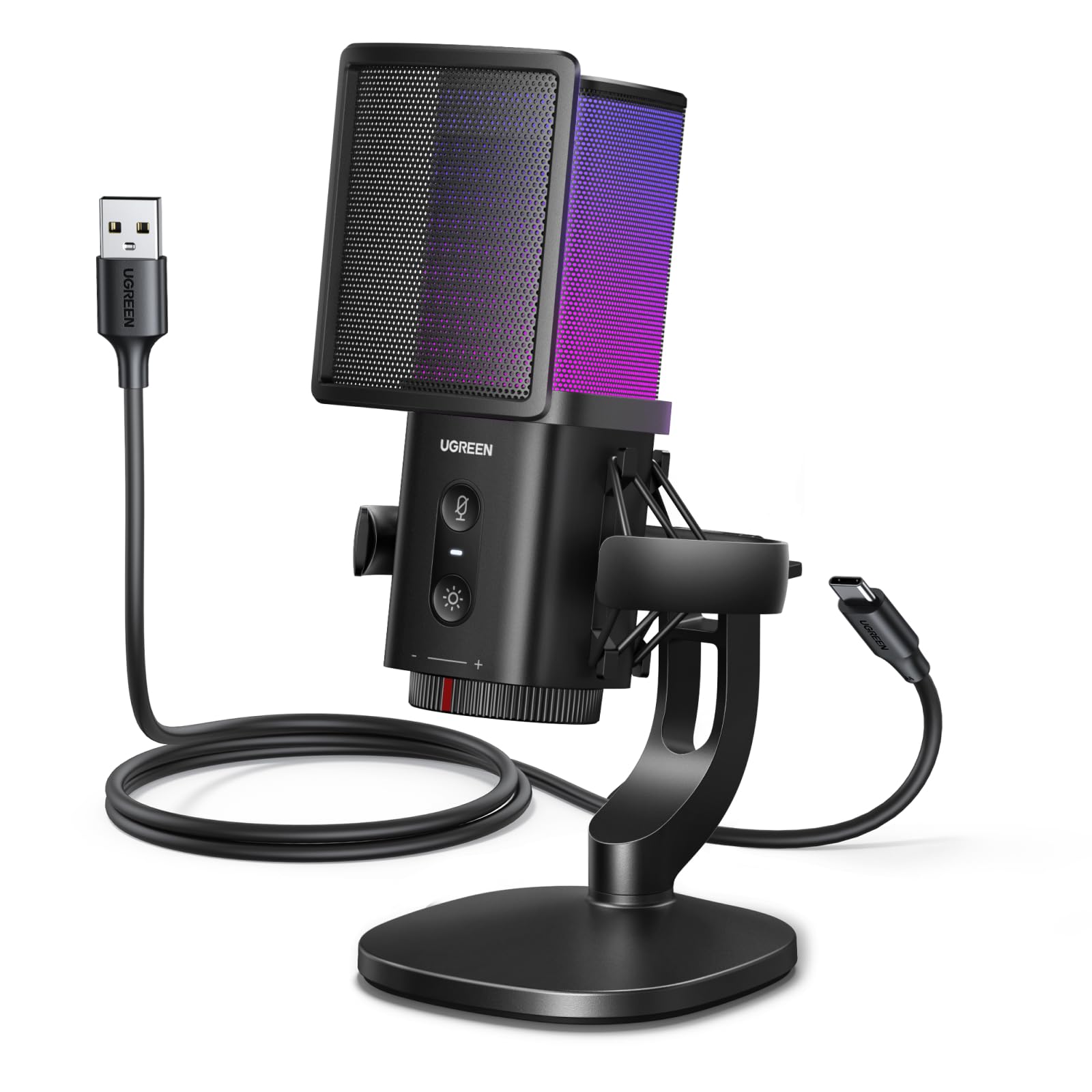 UGREEN USB Gaming Microphone for Streaming & Voice Chat, 24bit/96kHz Condenser Mic with Quick Mute, Zero-Latency Monitoring, Pop