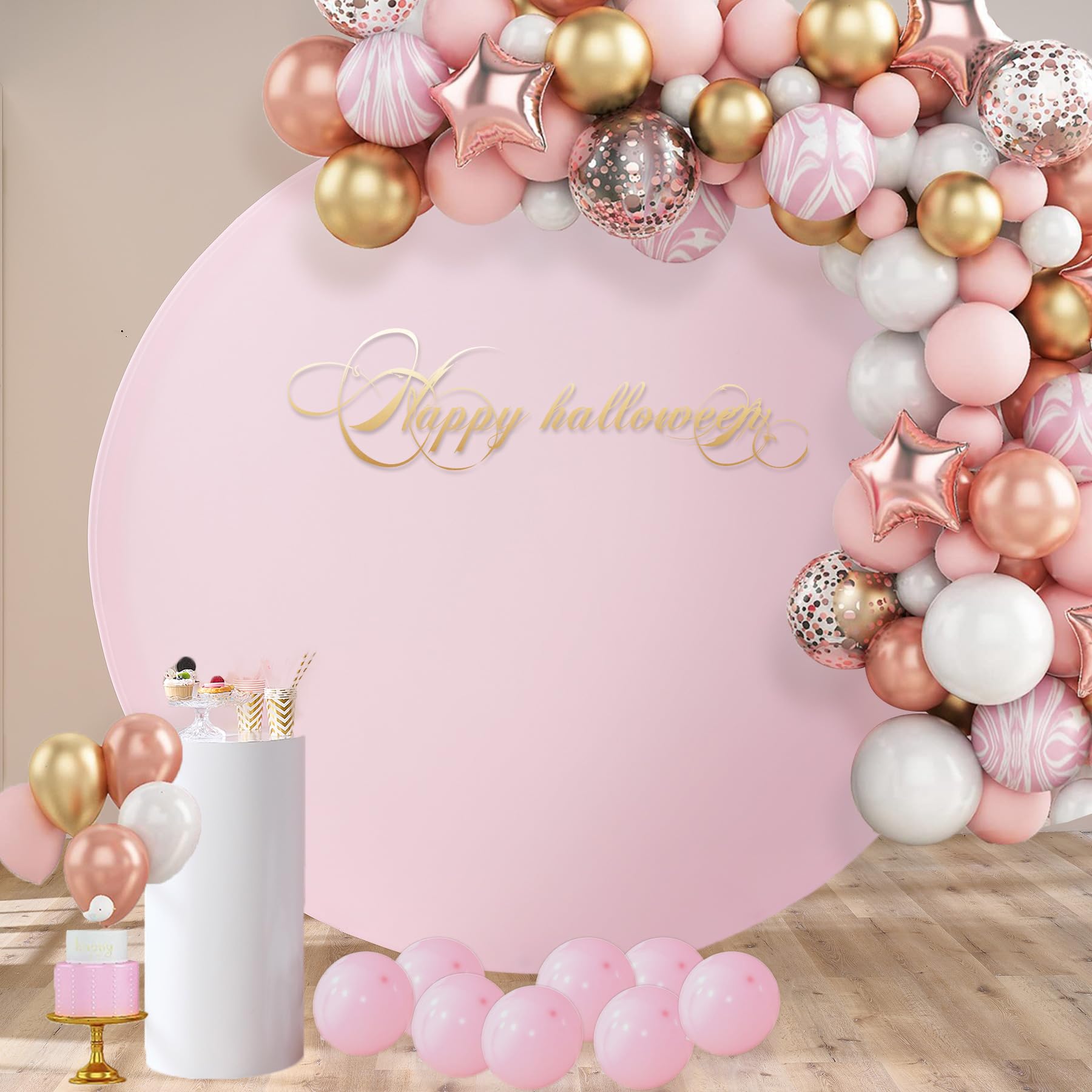 7.2Ft Baby Pink Round Backdrop Cover For 7Ft / 7.2Ft Circle Stand, Wrinkle Free Stretchy Circle Arch Round Backdrop Cover For Pa