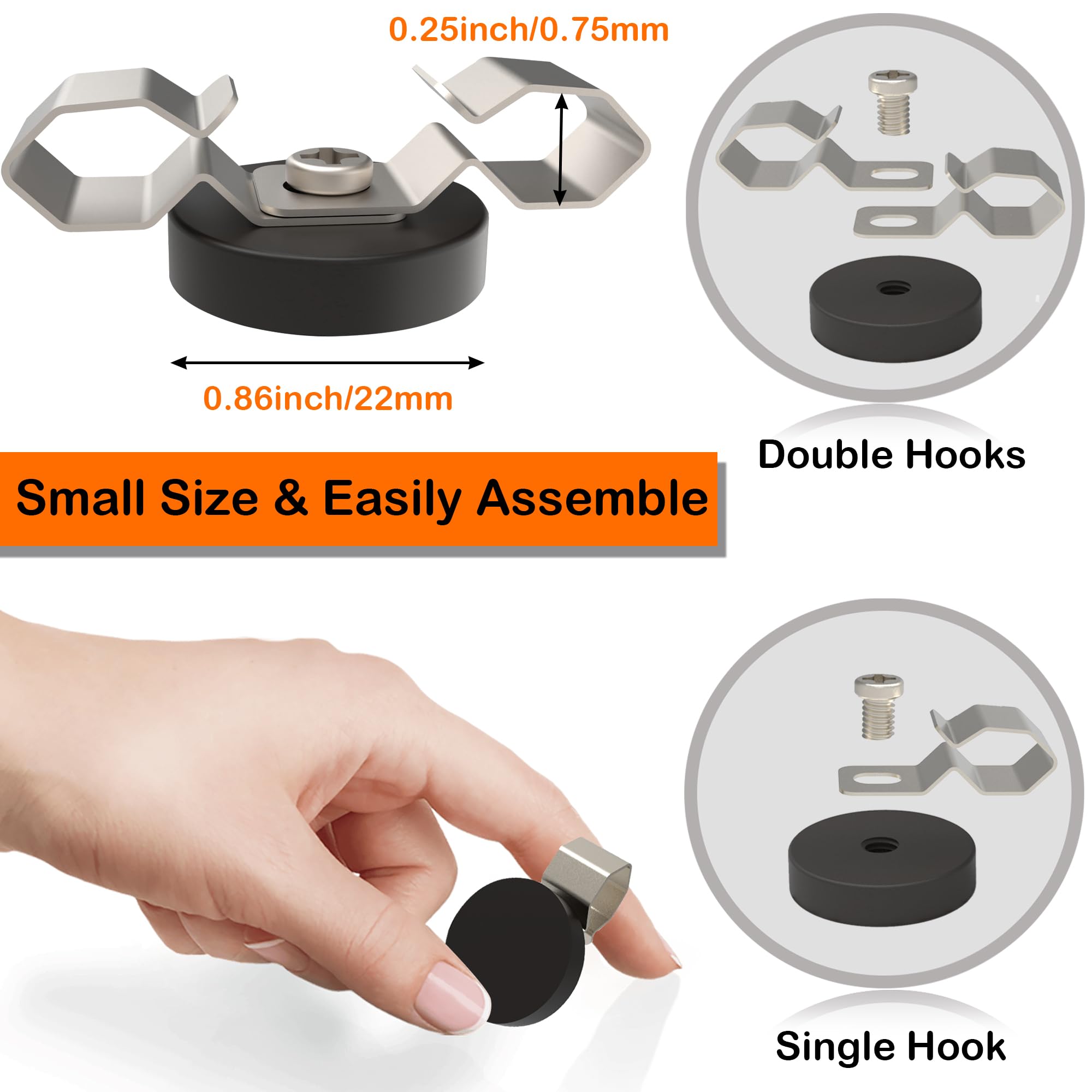 Sknooy Strong Magnetic Cables Clips, 8Pcs Heavy Duty Magnets Cord Clamps For Hanging Cables, Non Scratch Rubber Coated Magnetic