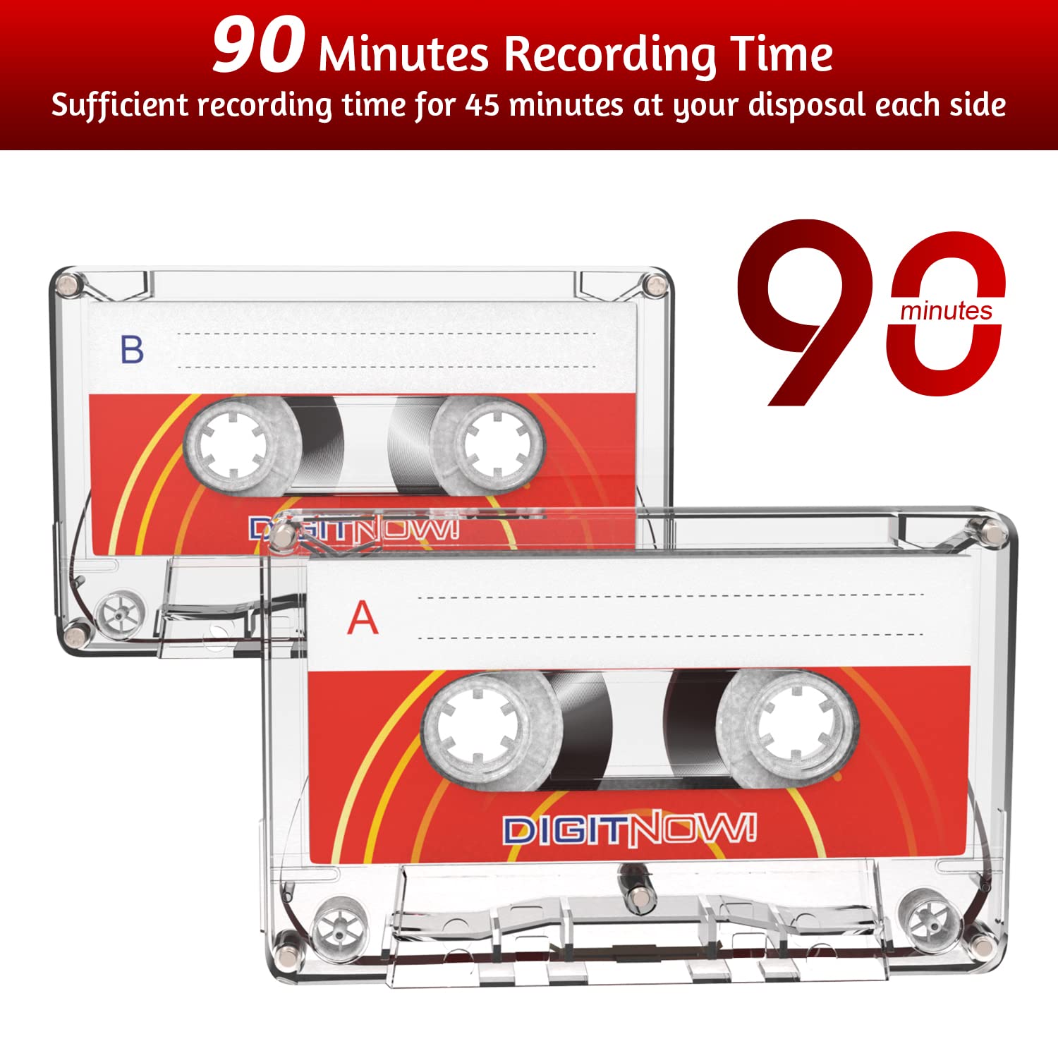 Blank Dictating Audio Cassette Tapes, Low Noise High Output   90 Minute Recording Time For Lectures, Study, Music, Everyday Voice Recording (Pack Of 5)