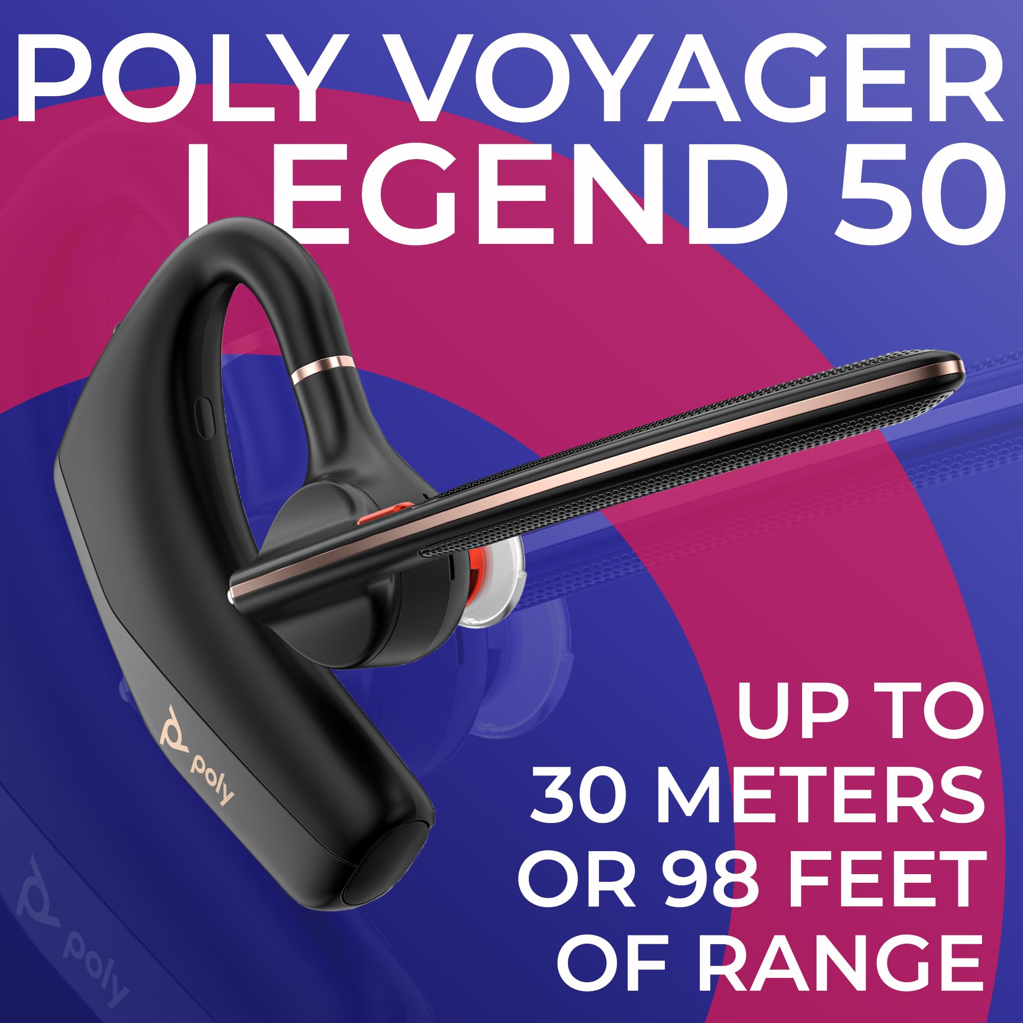Poly Voyager Legend 50 Uc Bluetooth Headset, Charging Case, Ai-Powered Noise Cancellation, 4Mic Windsmart Tech, 10-Hr Battery, 9