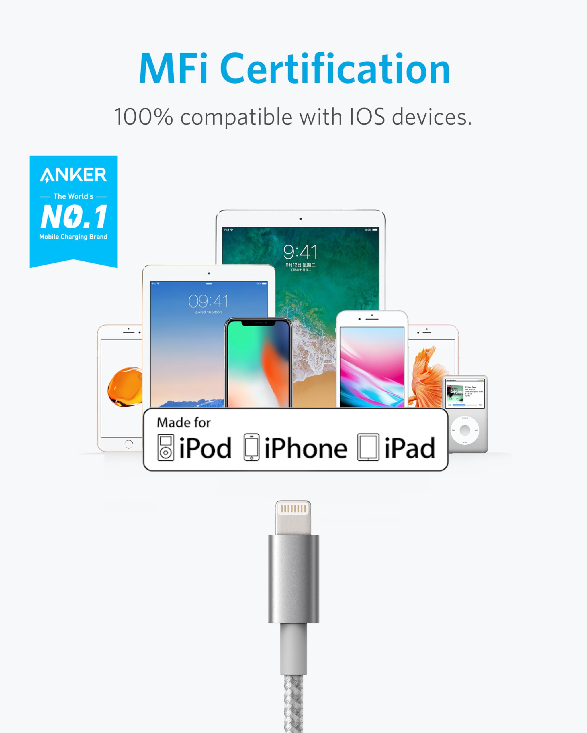 Anker 6Ft Premium Nylon Lightning Cable [2-Pack], Apple Mfi Certified For Iphone Chargers, Iphone Xs/Xs Max/Xr/X / 8/8 Plus / 7/