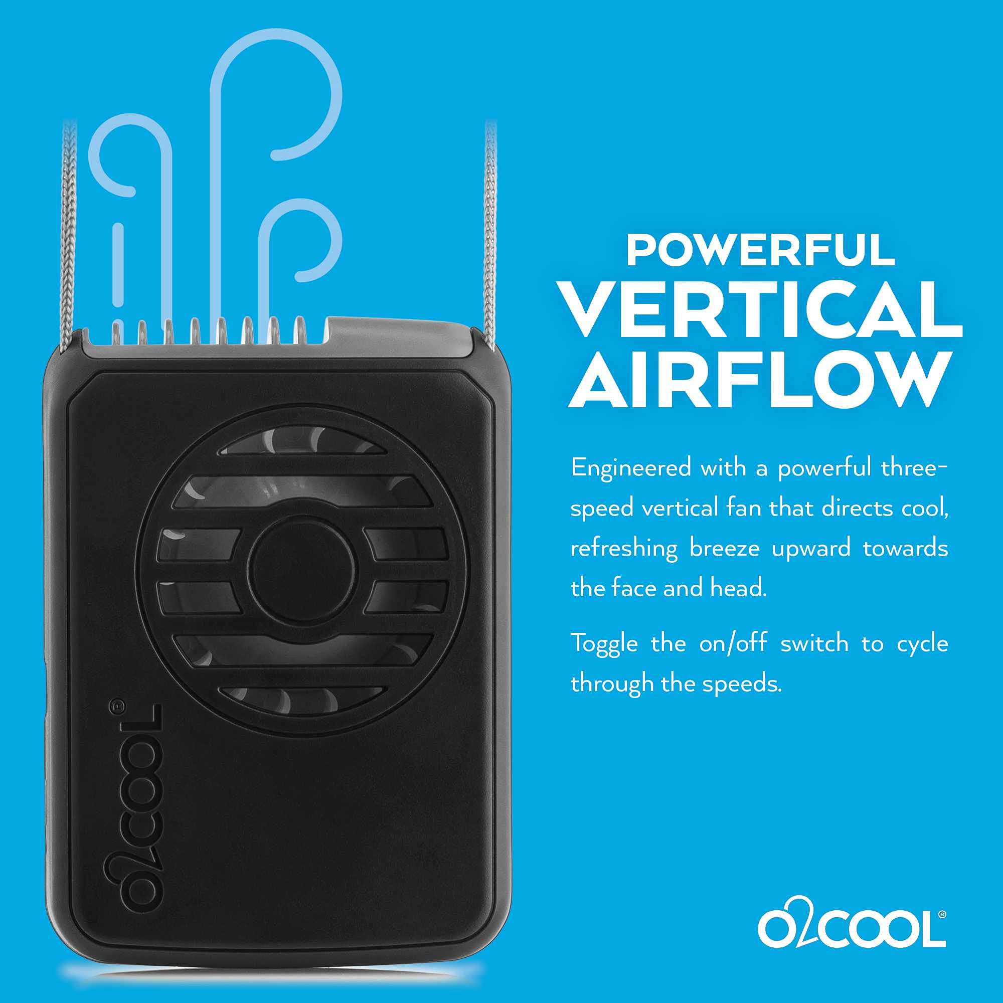 O2Cool Personal Travel Rechargeable Battery Powered Neck Cooling Fan, Single Pack (Black)