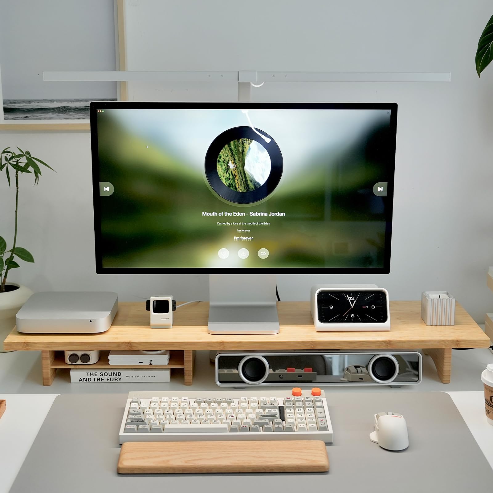 ROCDEER Bamboo Dual Monitor Stand Riser, 2Tier Desk Shelf with Storage