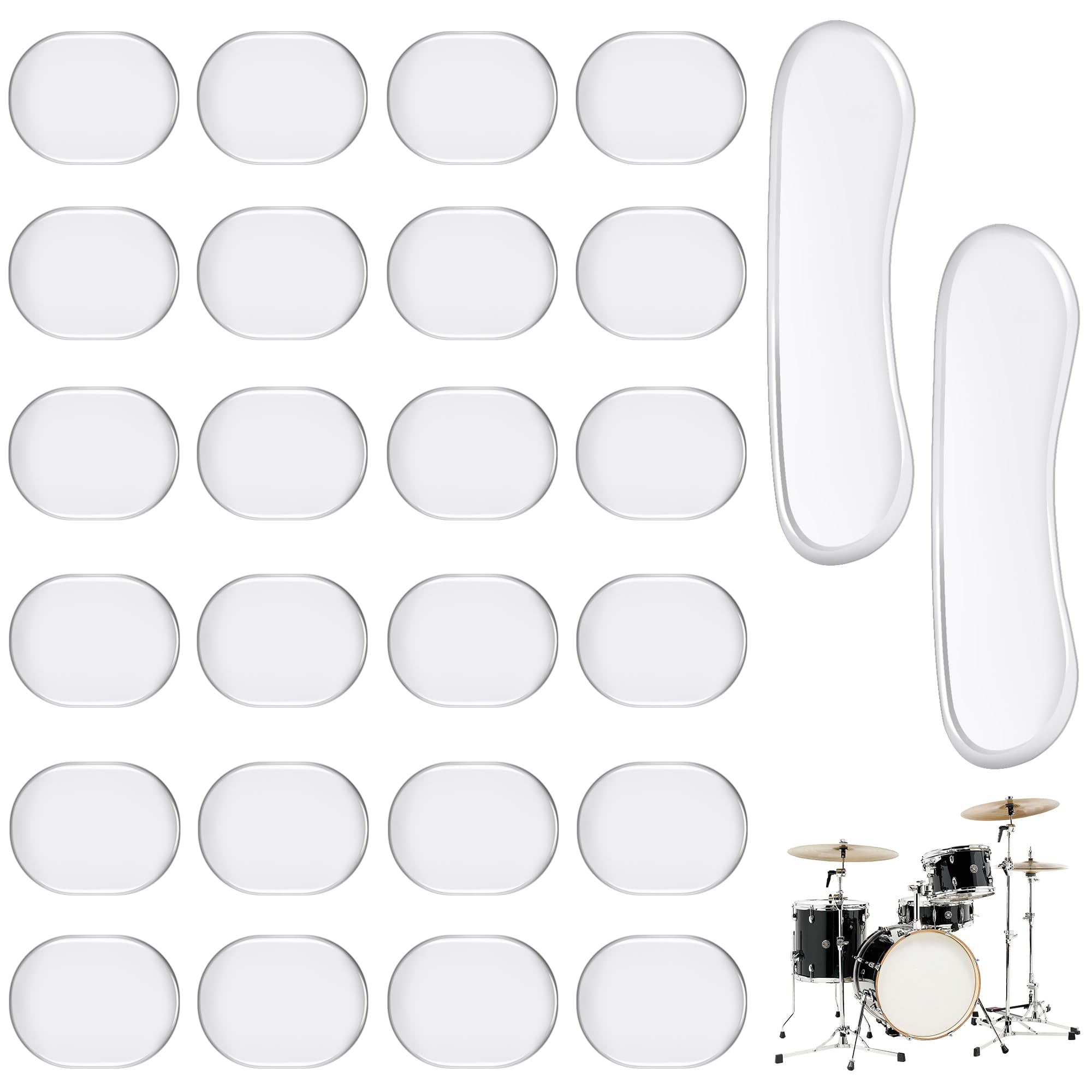 Drum Damper Gel Pads, 24Pcs Round And 2Pcs Transparent Silicone Drum Mufflers Strong Adhesive Drum Mute Pads Soft Drum Dampening