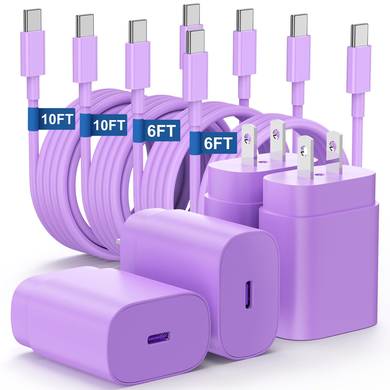 Essri Type C Charger Fast Charging for Samsung Galaxy S25/S24/S23/S22/Note 20,4Pack 25W Super USB C Fast Charger Block with (6ft
