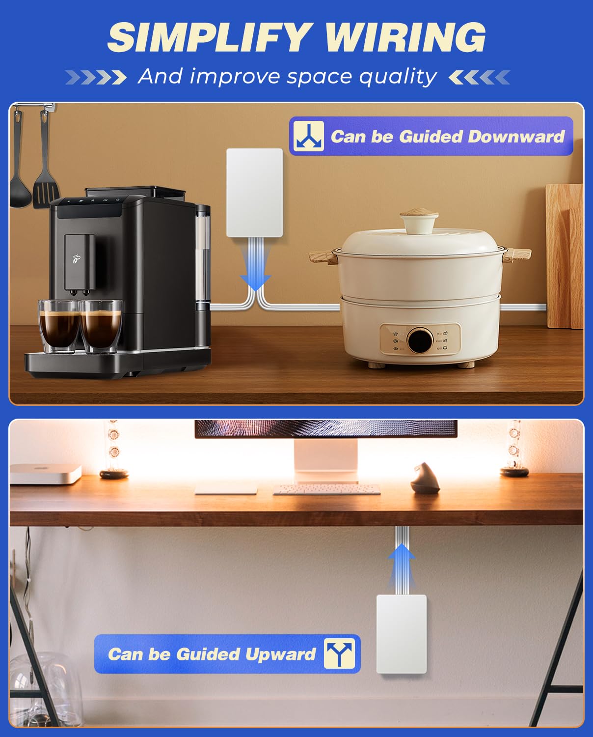 Saker Outlet Cover Extension Cord | 10Ft Flat Extension Cord With 3 Outlets,1625W | Universal Size Outlet Concealer | Outlet Cov