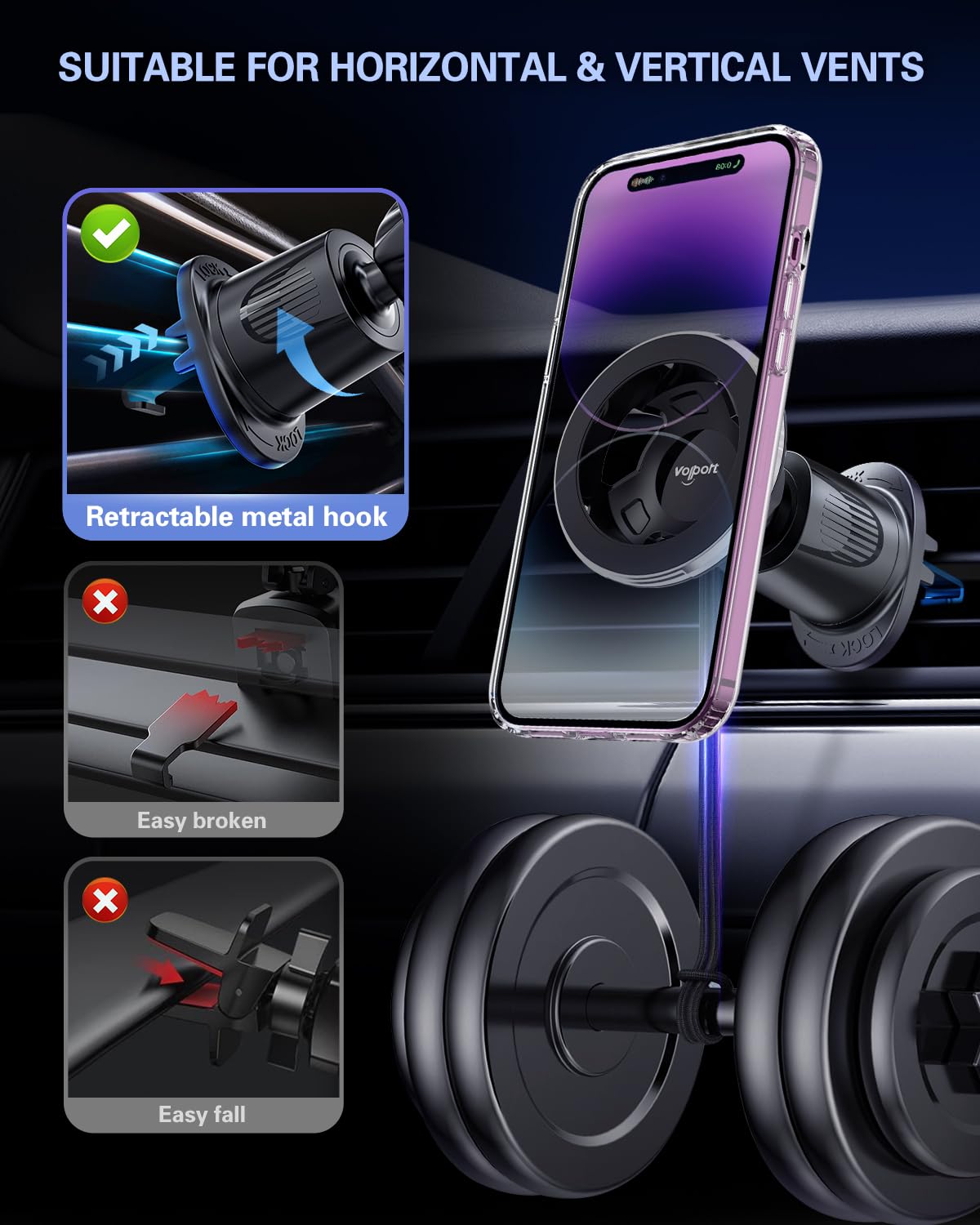 For Magsafe Vent Mount [Horizontal/Vertical]: Ultra Strong Magnetic Car Phone Holder, Circle Magnet Air Vent Stand For Mag Safe
