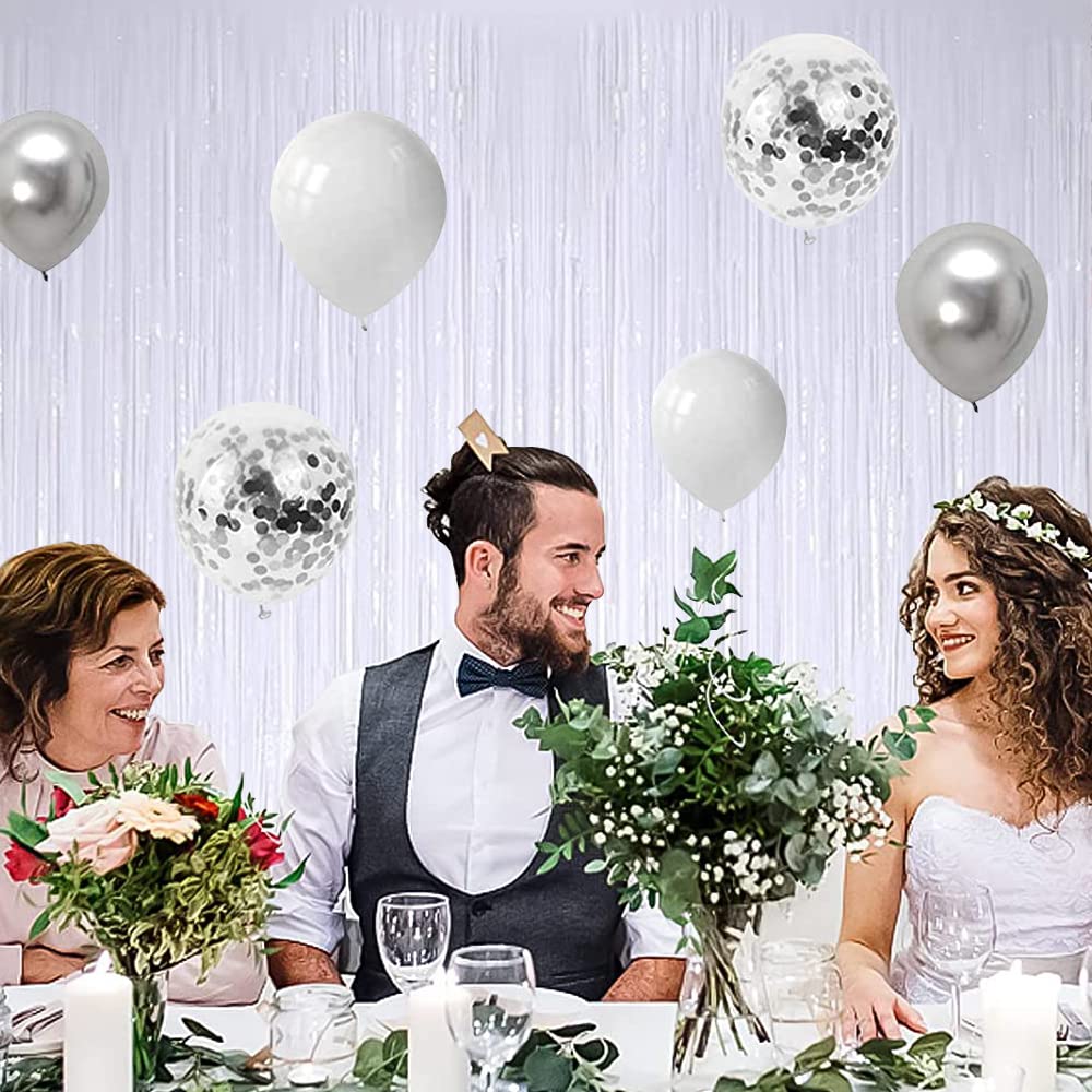 Beishida 2 Pcs White Door Streamers Tinsel Curtain Party Streamers Backdrop Fringe Foil Wall Background For Birthday Halloween C