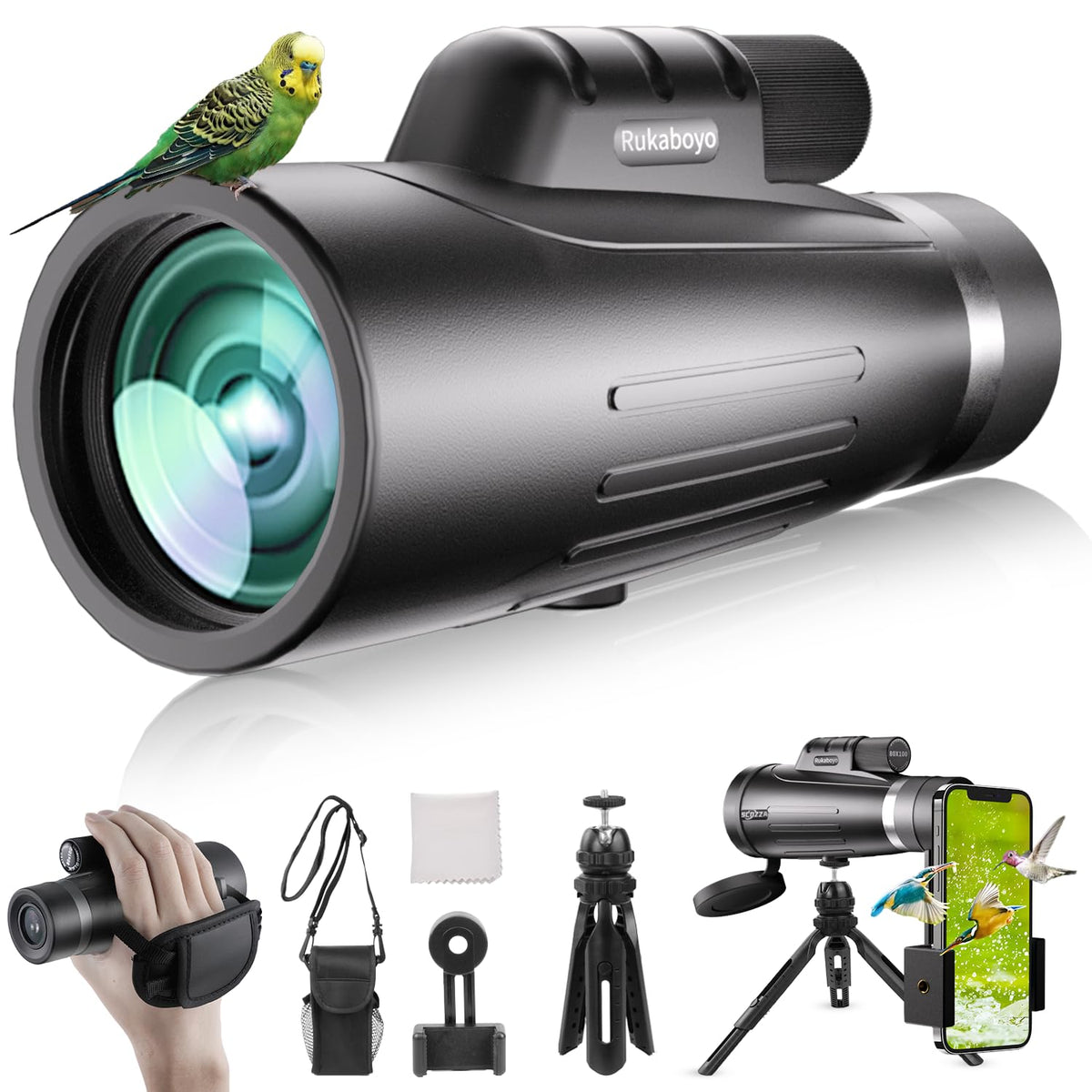 Hd Monocular Telescope High Powered With Smartphone Adapter Tripod Bak4 Prism Monocular For Wildlife Bird Watching Hunting Trave