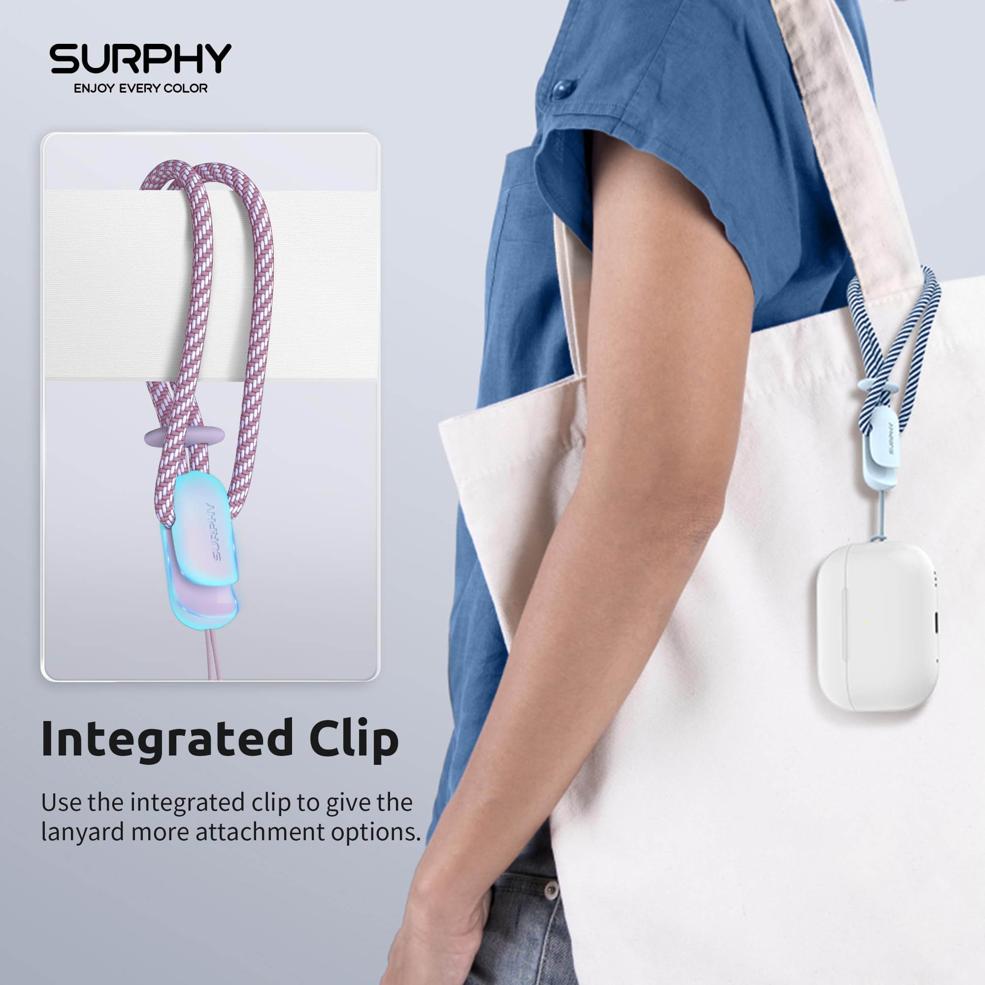 Surphy 2 Pack Lanyard, Phone Strap, Adjustable Phone Lanyard With Two Color Braided, Wrist Strap For Airpods, Camera (Lilac & Cl