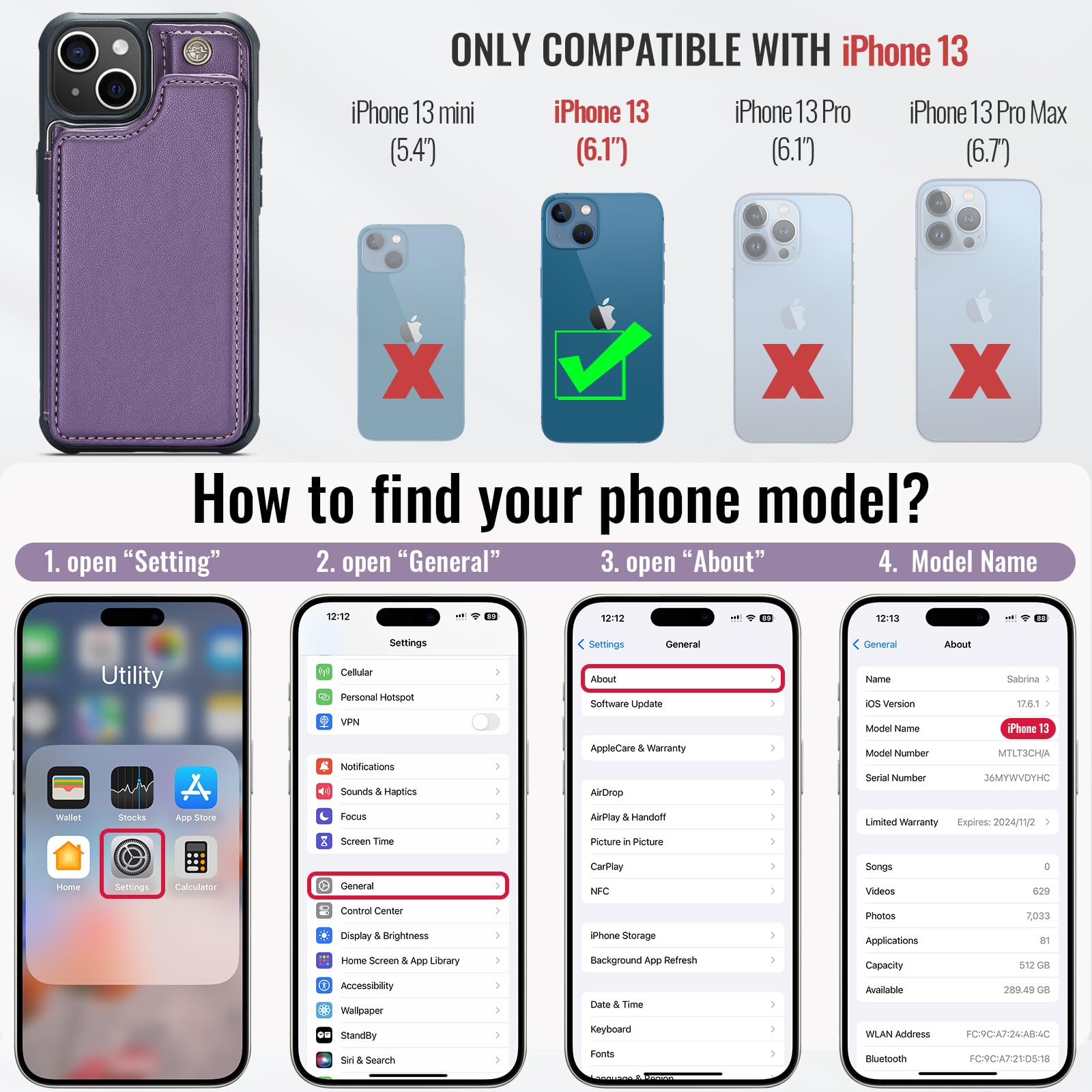 Vinich For Iphone 13 Wallet Case With Card Holder, Rfid Blocking For Iphone 13 Case For Women Men, Durable Kickstand Shockproof