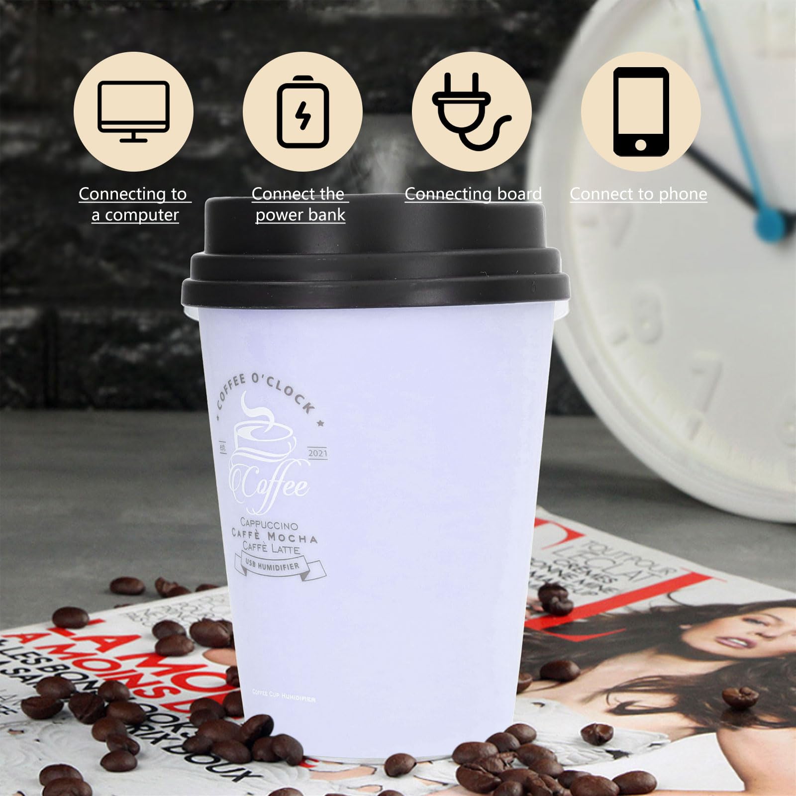 Humidifiers For Bedroom, 300Ml Cool Mist Humidifiers, Usb Mini Cute Coffee Cup Humidifier, Car Humidifier, Purple Desk Humidifie