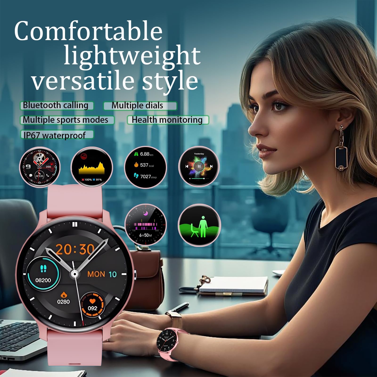 Smart Watch For Women, 1.46 '' 360X360 Hd Touchscreen With 7Day Battery, 128 Sports Modes Fitness Tracker, Heart Rate/Sleep Moni